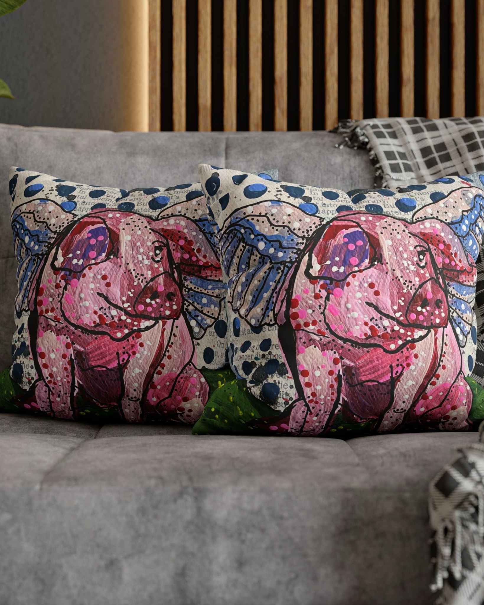 Polka Dot Flying Pig Faux Suede Pillowcase