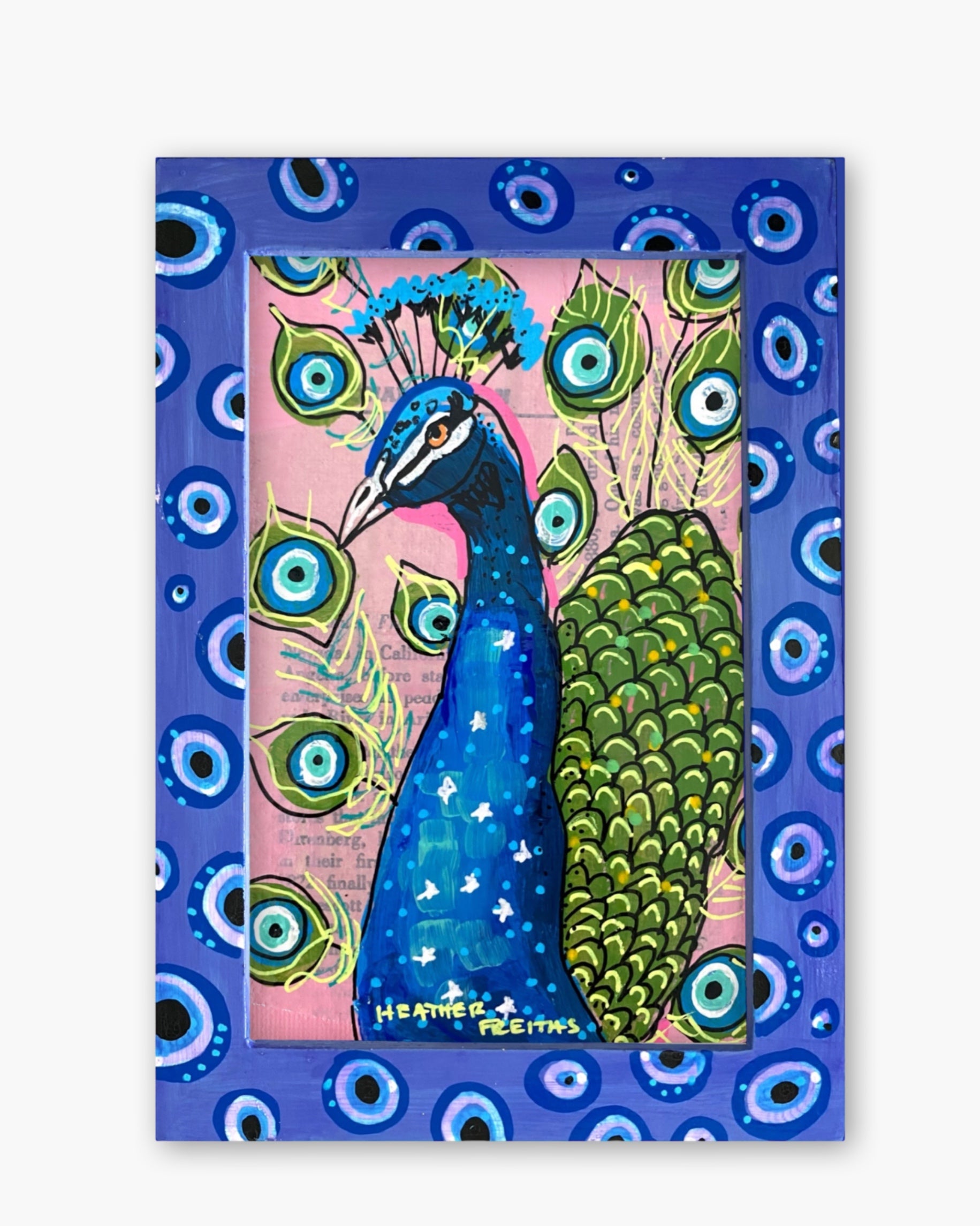 Pink Star Evil Eye Peacock ( Original Painting In Hand Painted Frame )