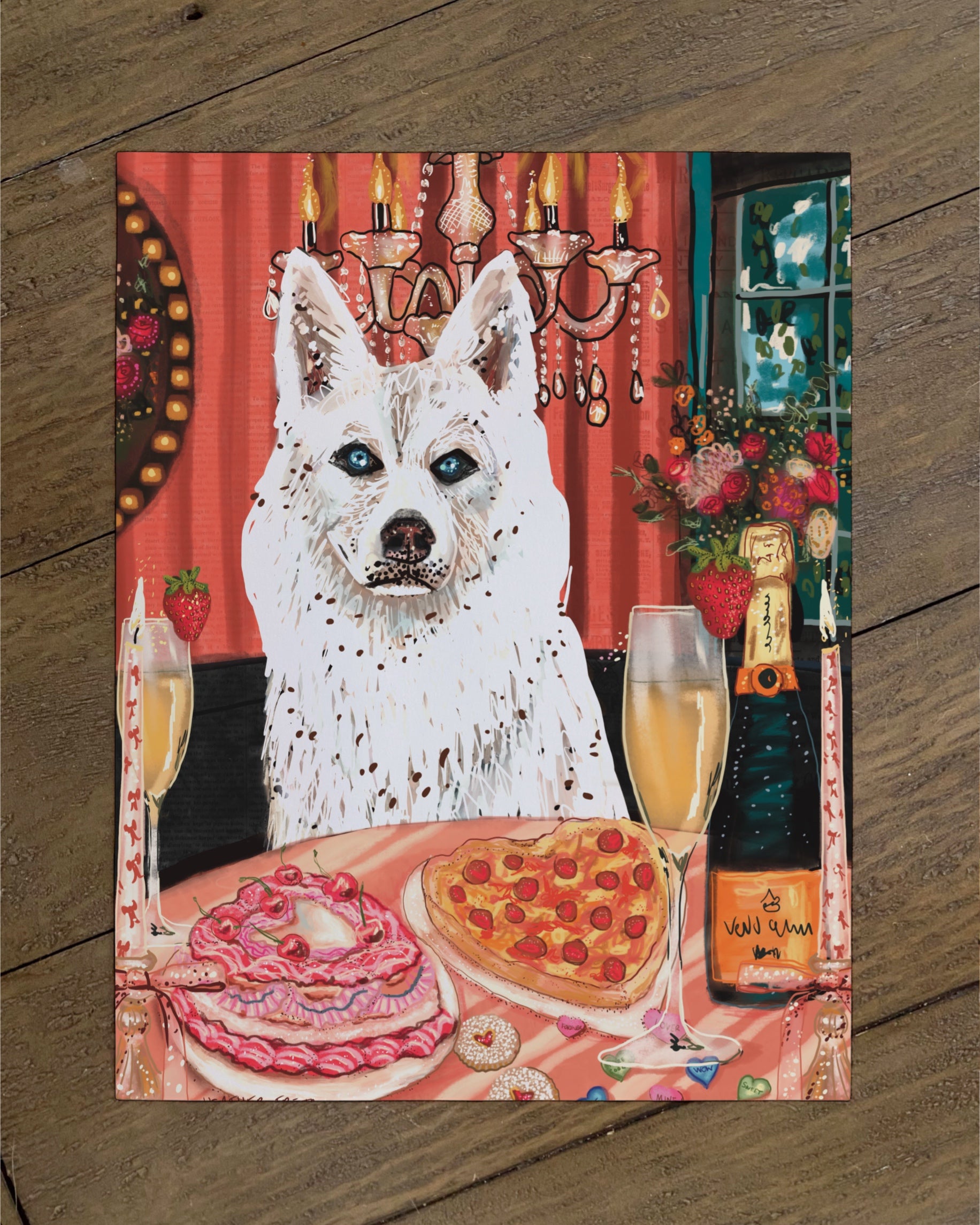 Build Your Own Dining Dog Art Print - Husky