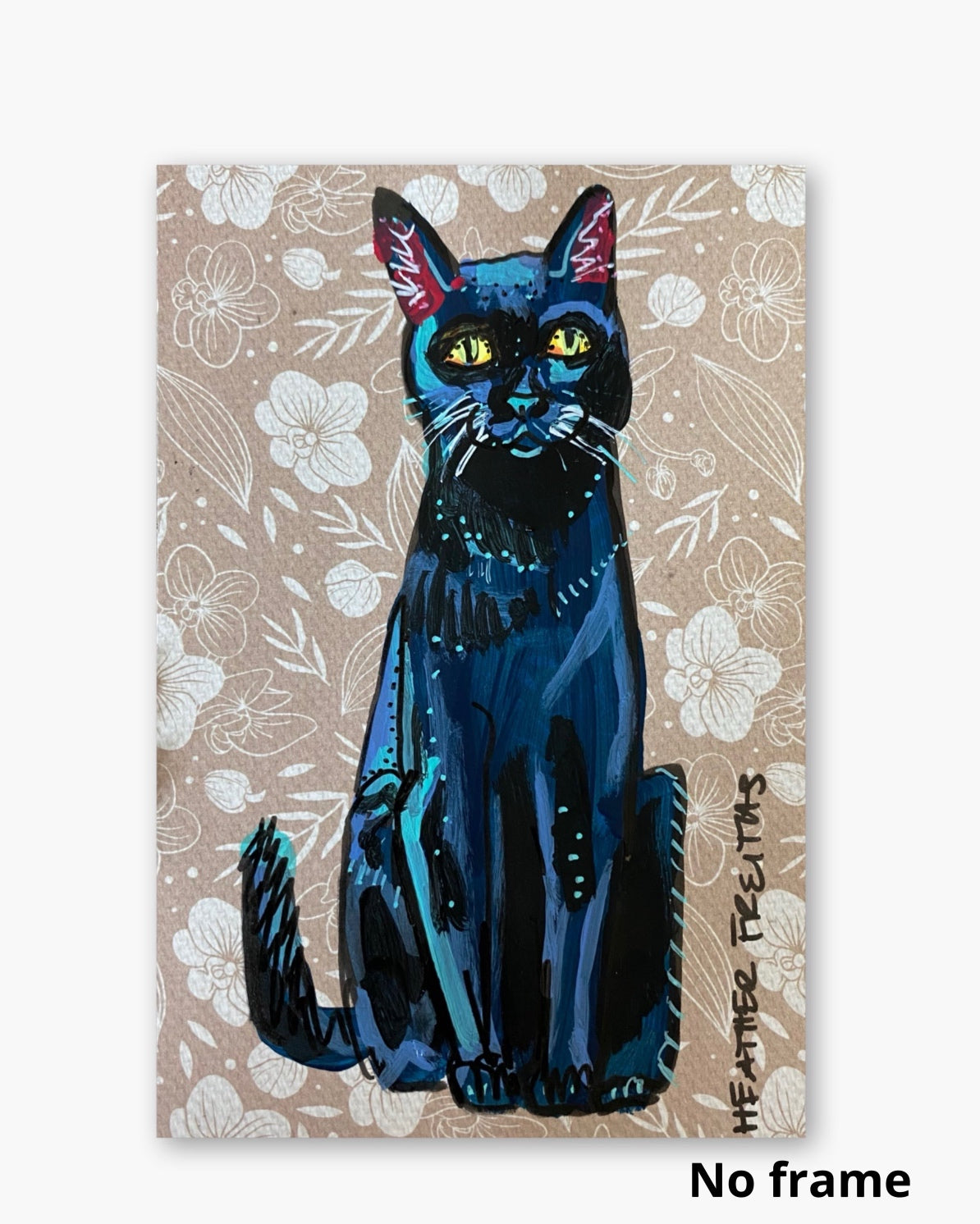 Vintage Floral Black Cat ( Original Painting )