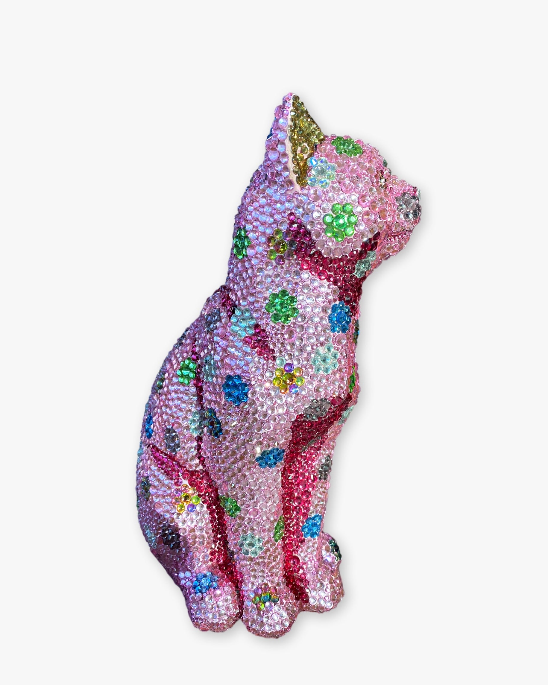 Pink Polka Dot Crystal Cat Sculpture