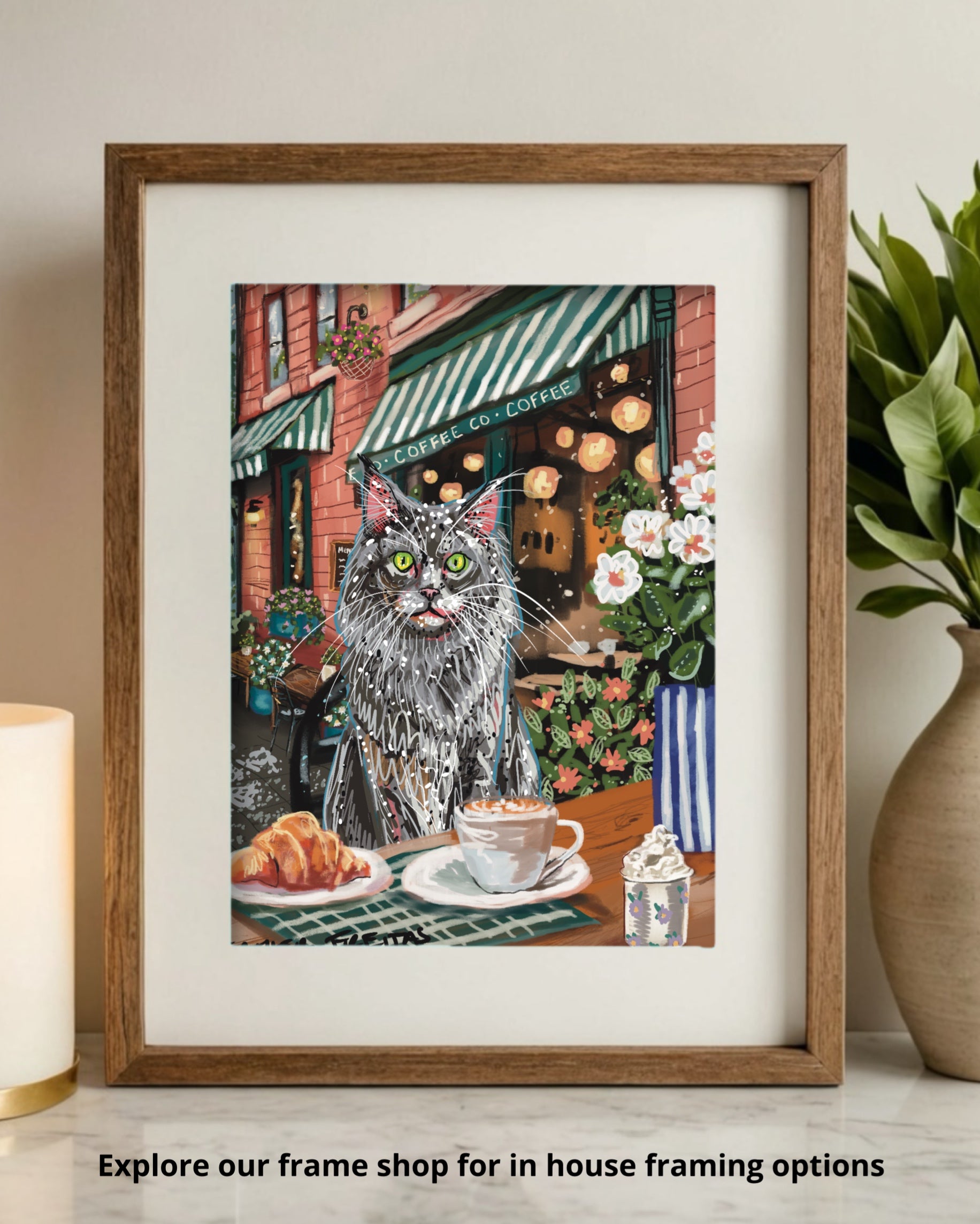 Build Your Own Fancy Feast Cat Art Print - Long Hair Grey