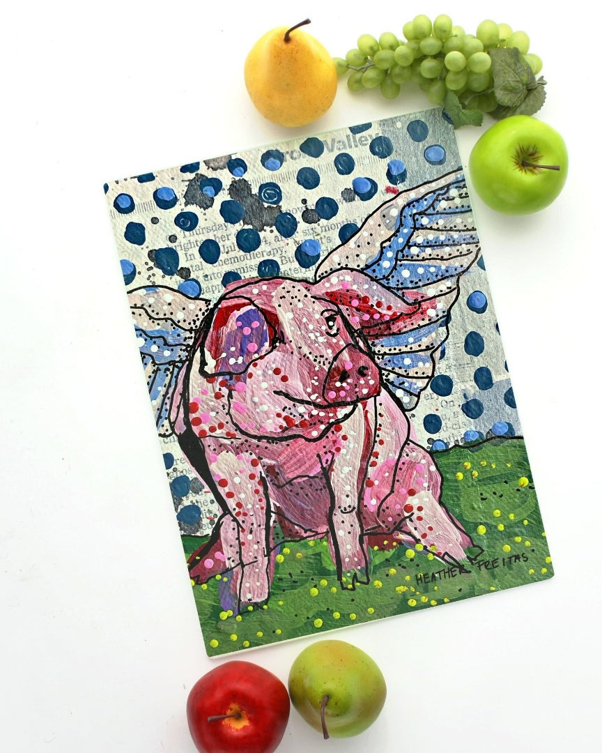 Polka Dot Flying Pig Glass Chopping Block Trivet