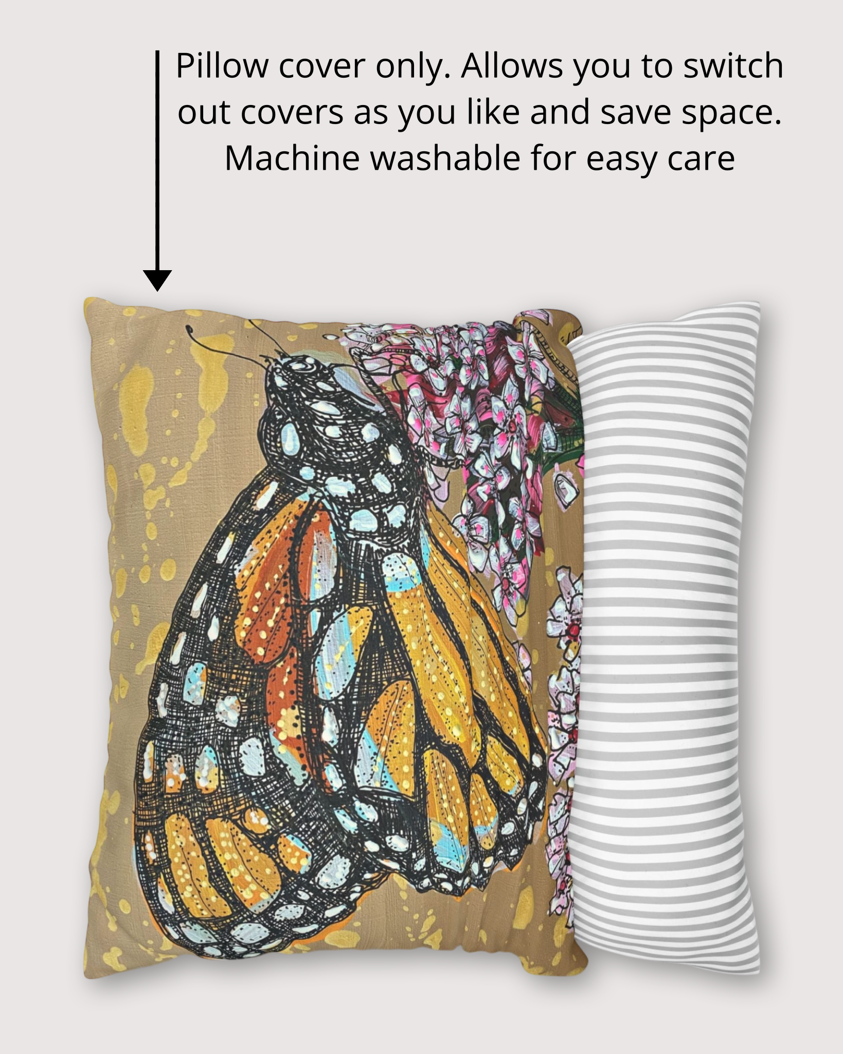 Golden Monarch Faux Suede Pillowcase