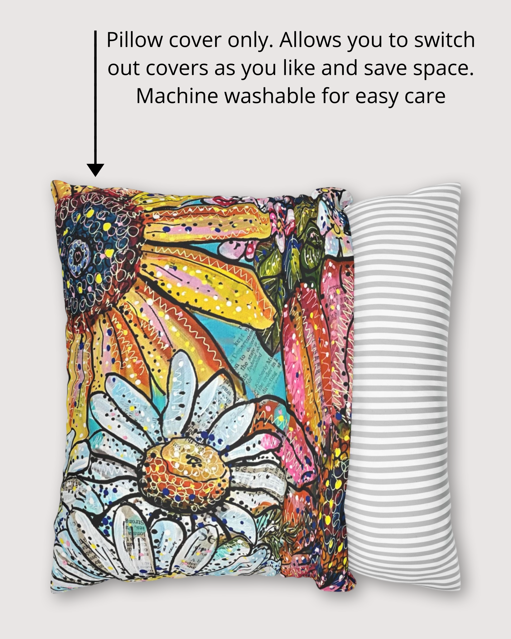 Flower Power Faux Suede Pillowcase