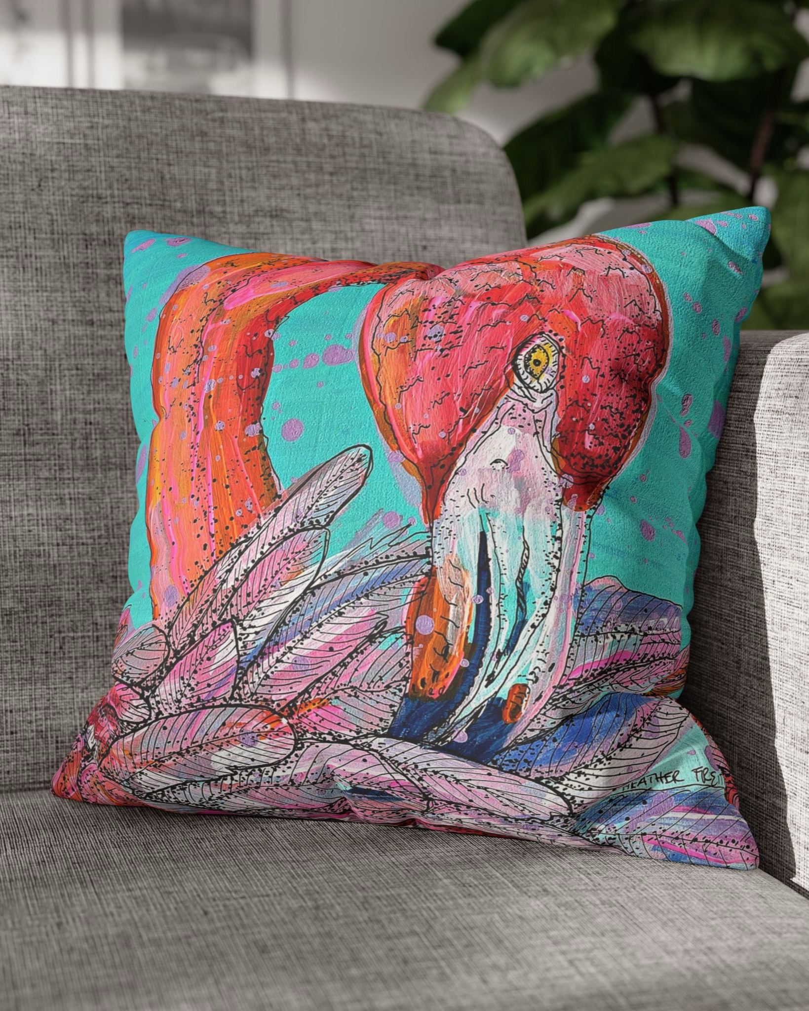 Garnet Flamingo Faux Suede Pillowcase