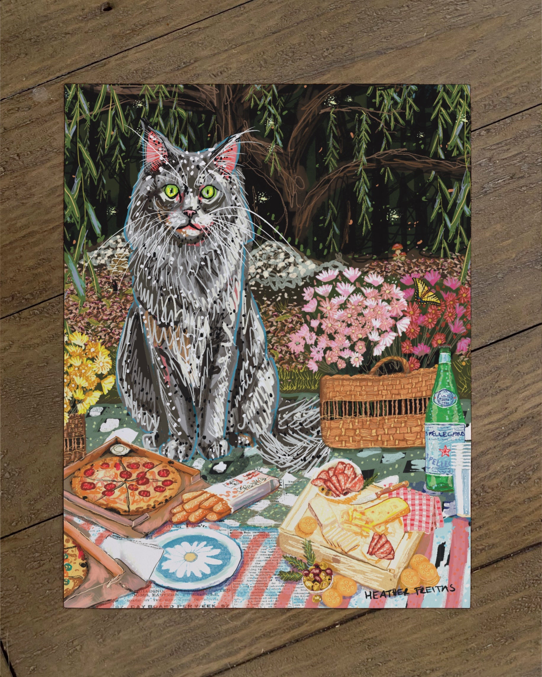 Build Your Own Fancy Feast Cat Art Print - Long Hair Grey