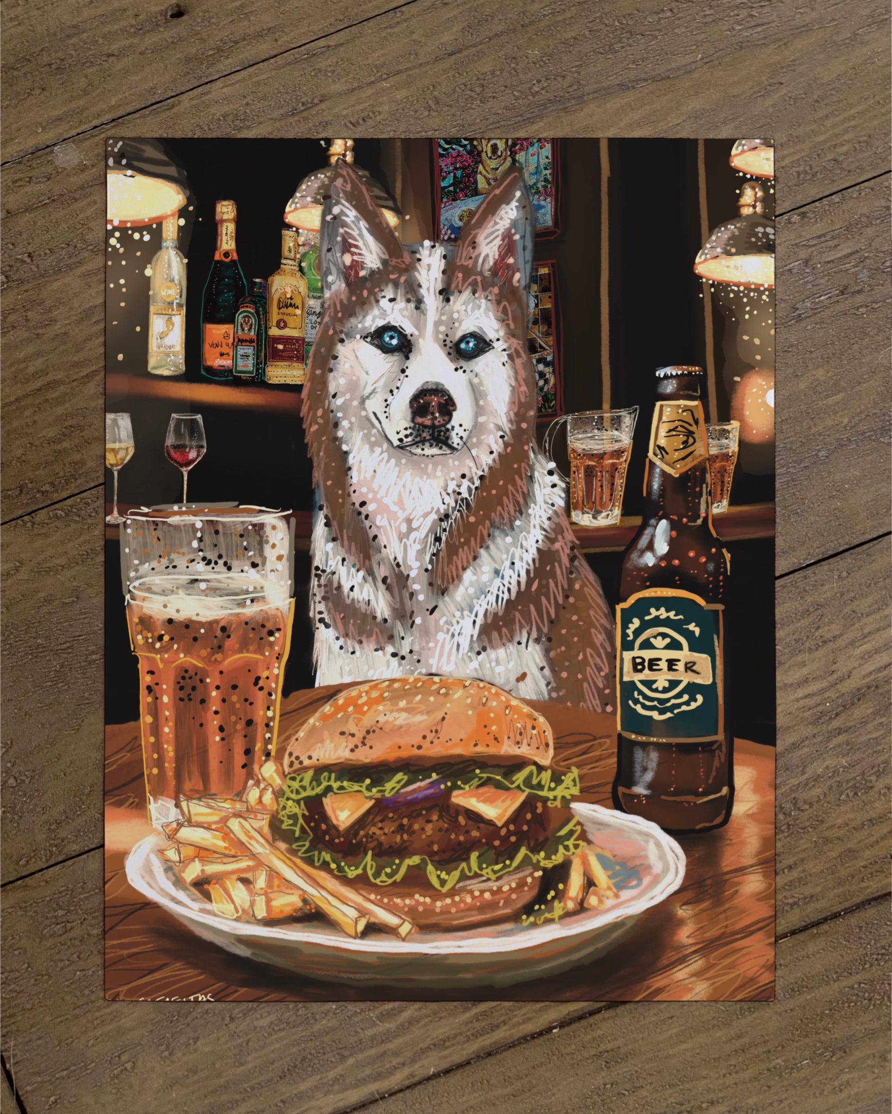 Build Your Own Dining Dog Art Print - Husky