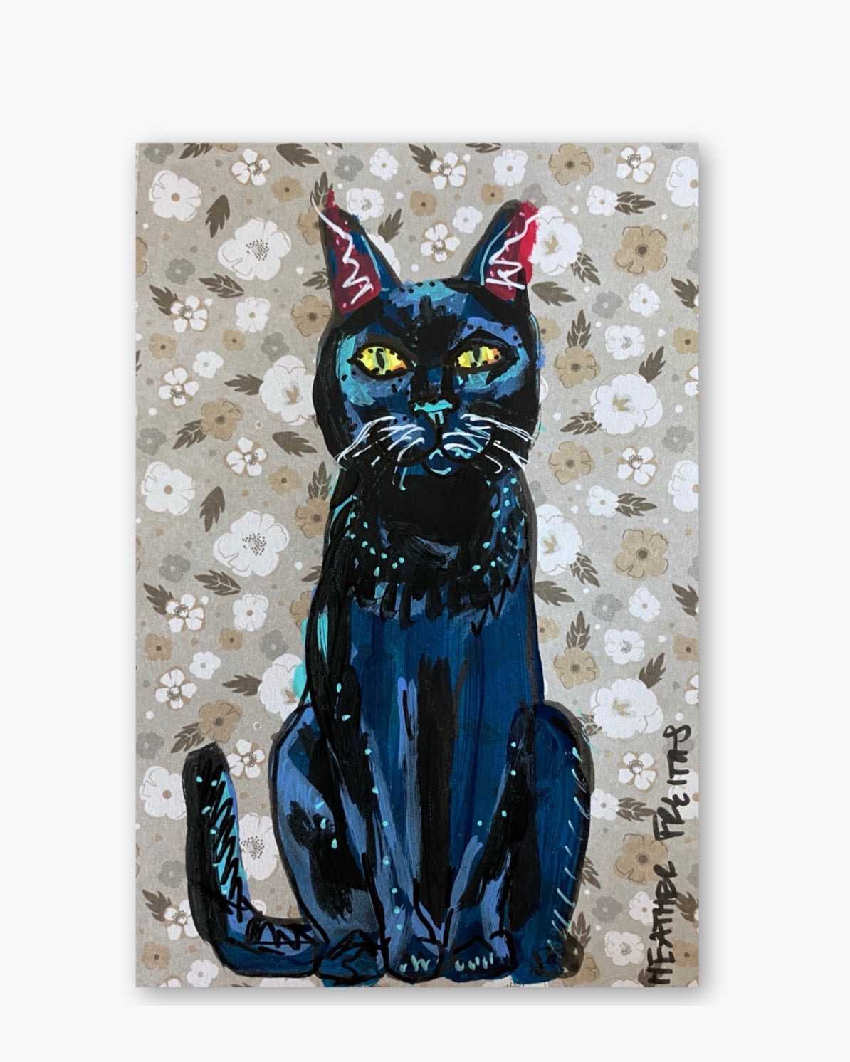 Floral Bouquet Black Cat ( Original Painting )