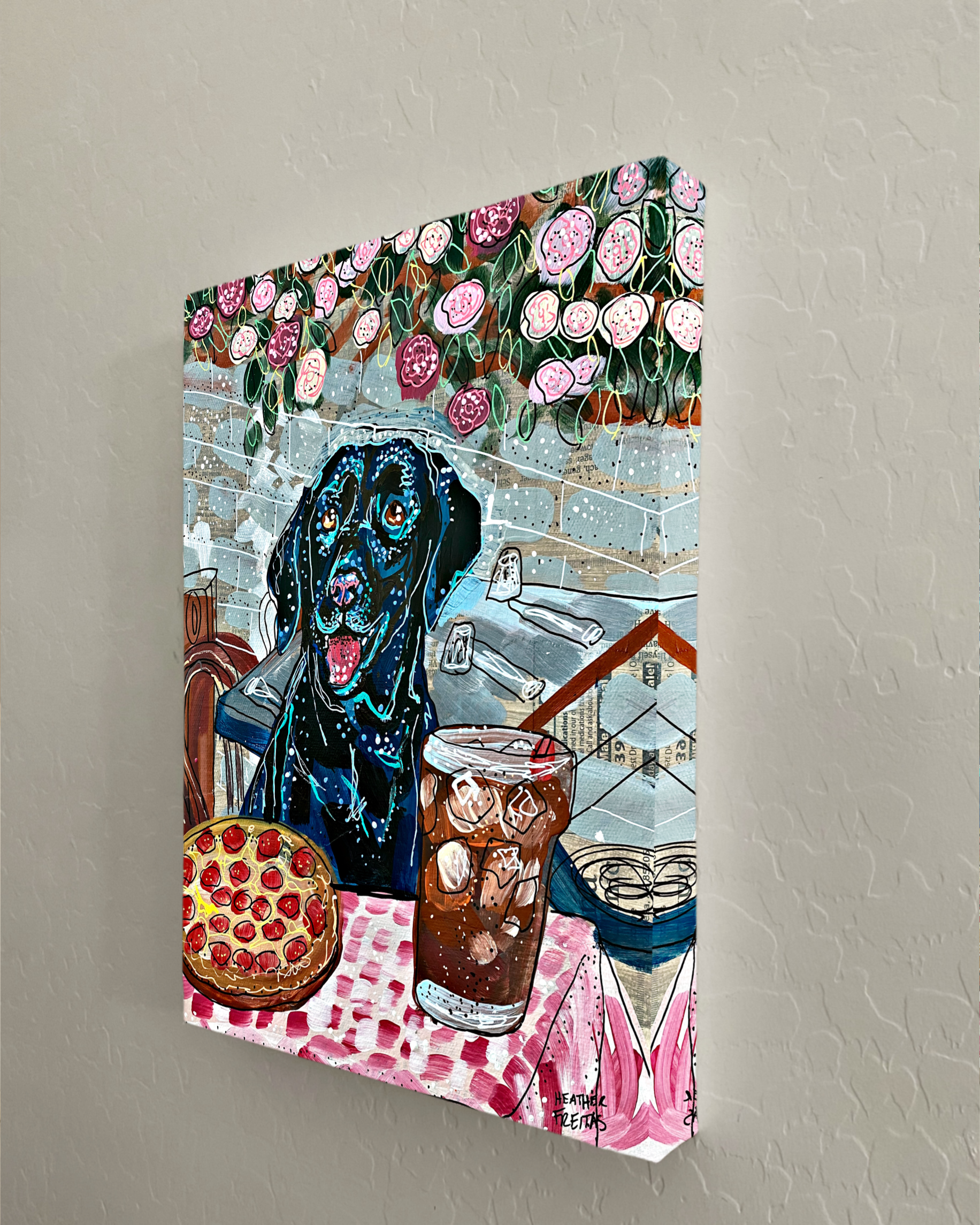 Black Labrador At Pizza Restaurant - Limited Edition Print