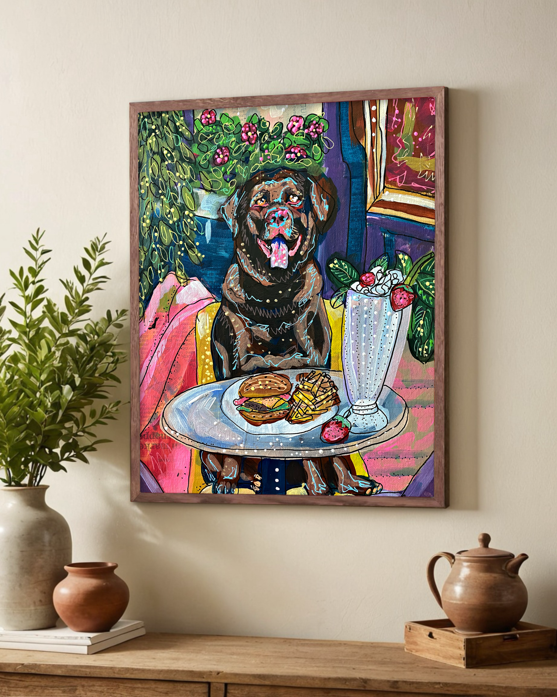 Chocolate Labrador At Burger Pub - Limited Edition Print