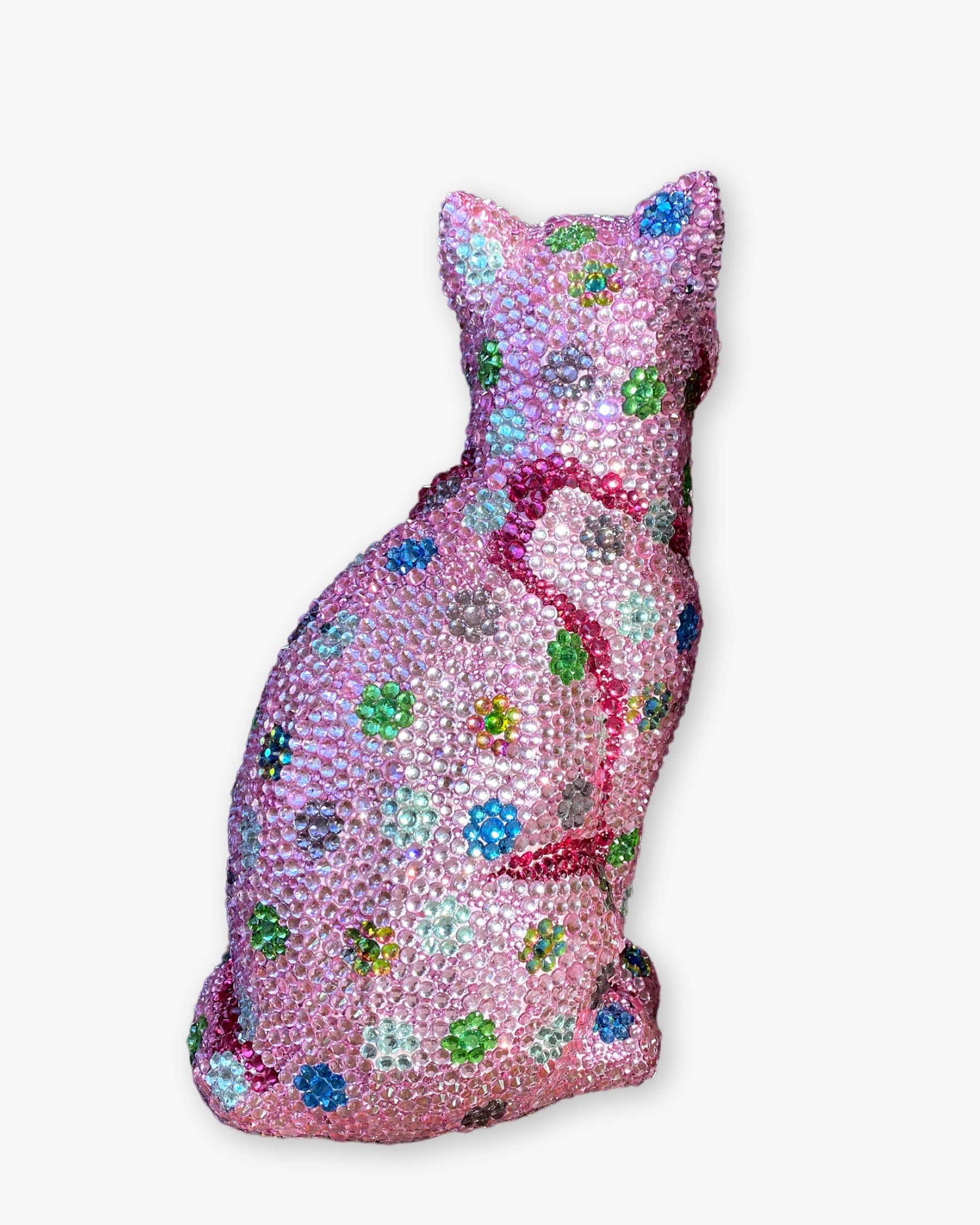 Pink Polka Dot Crystal Cat Sculpture