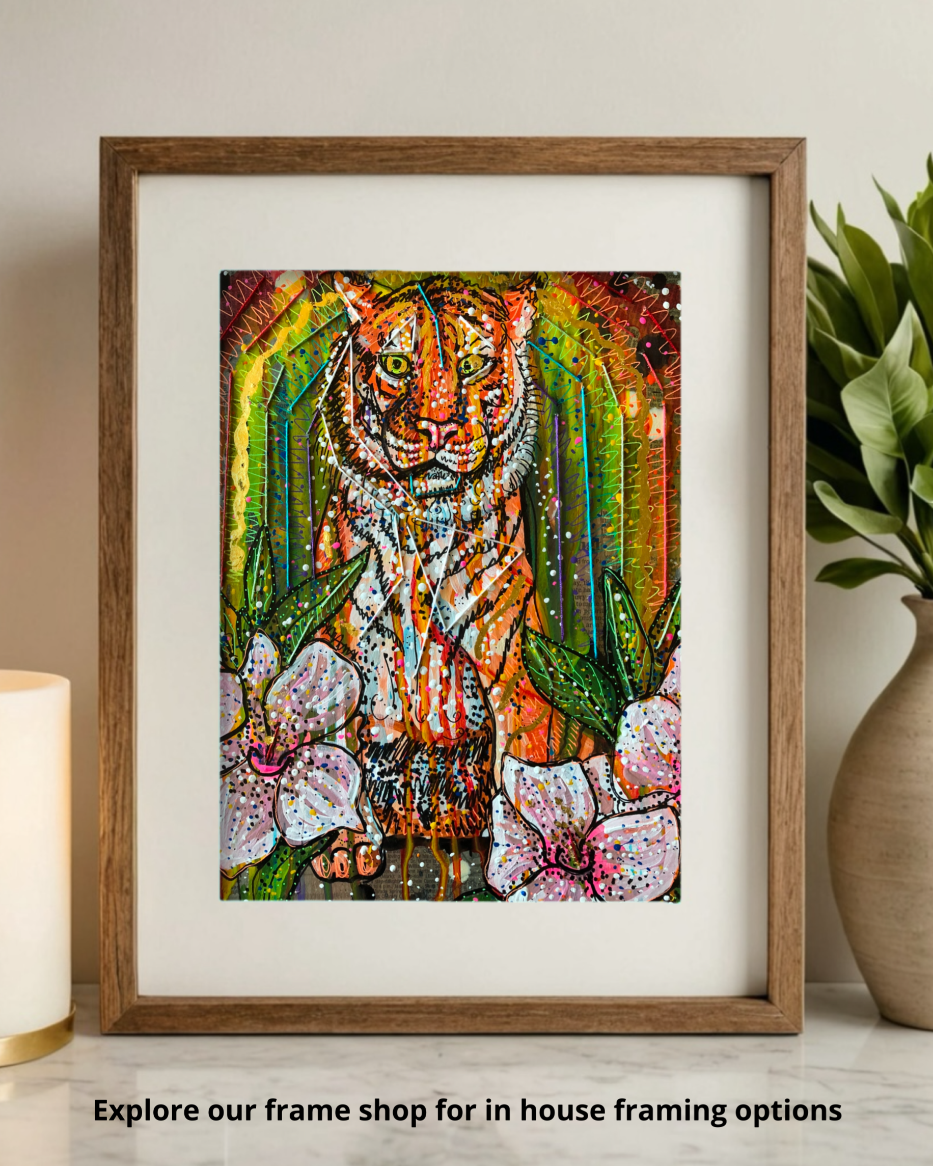 Stripes Of A Tiger & Hibiscus Glow - Limited Edition Small Paper Print