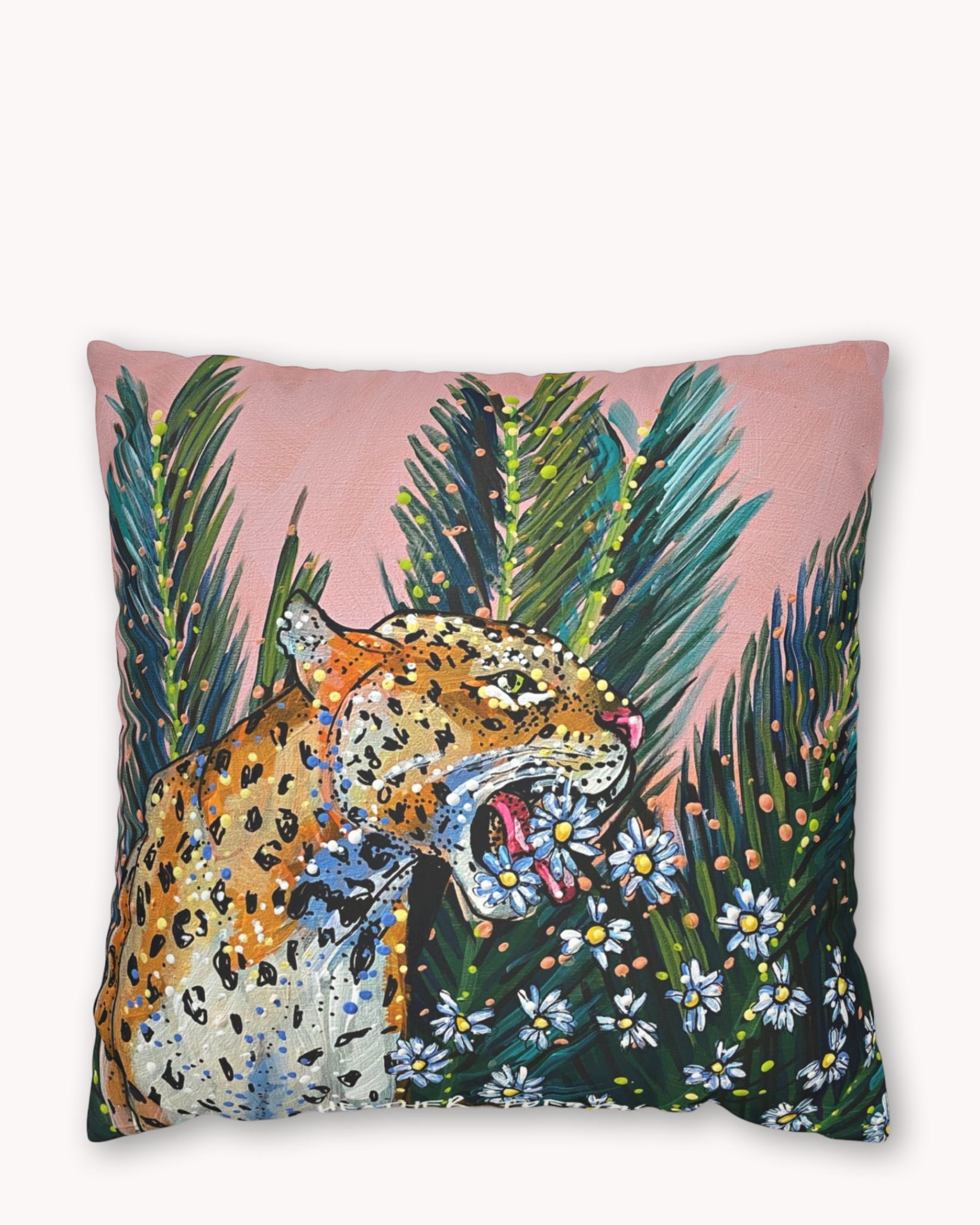 Jaguar Daisy Faux Suede Pillow