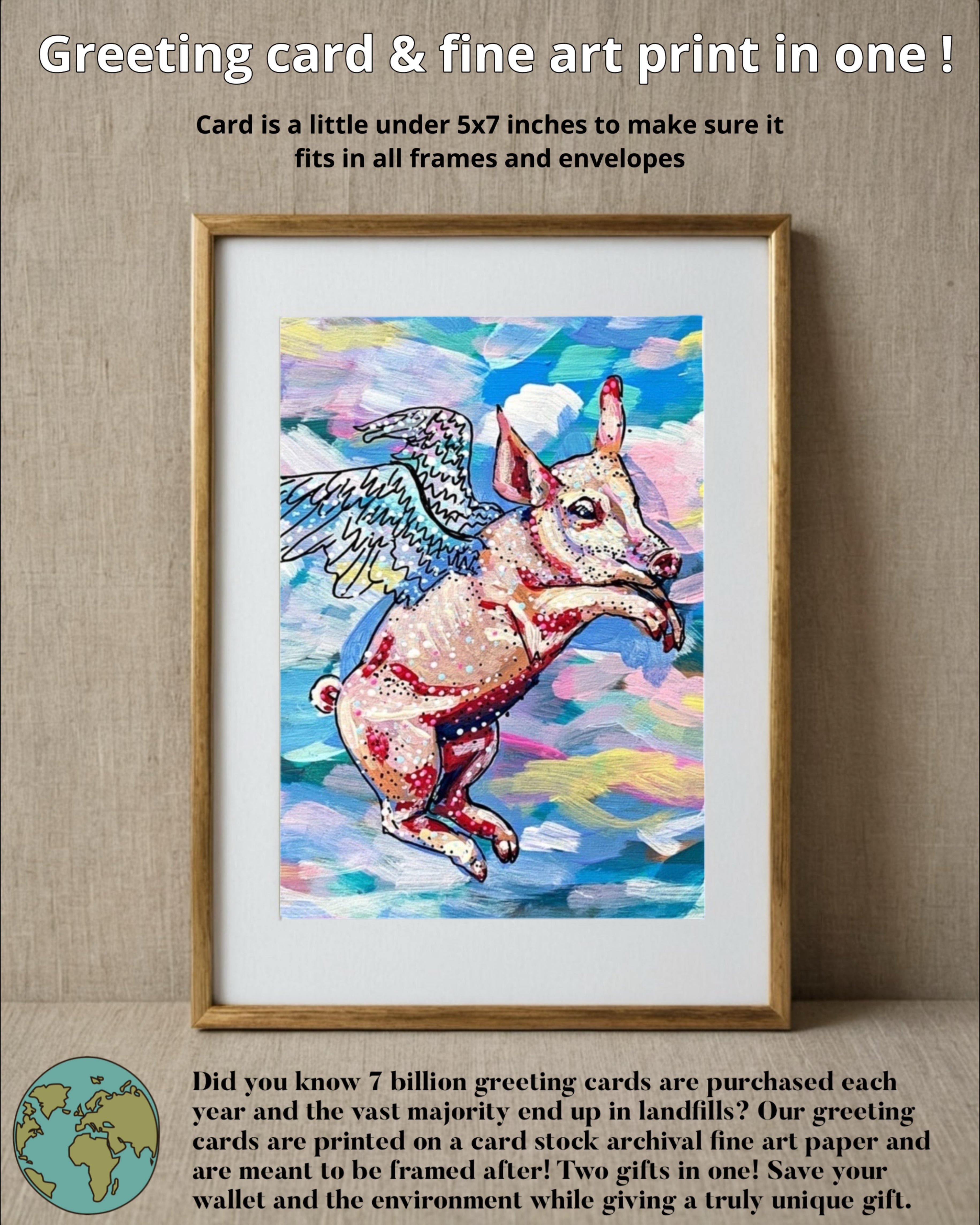 Pastel Flying Pig - Limited Edition Greeting Card / Fine Art Print