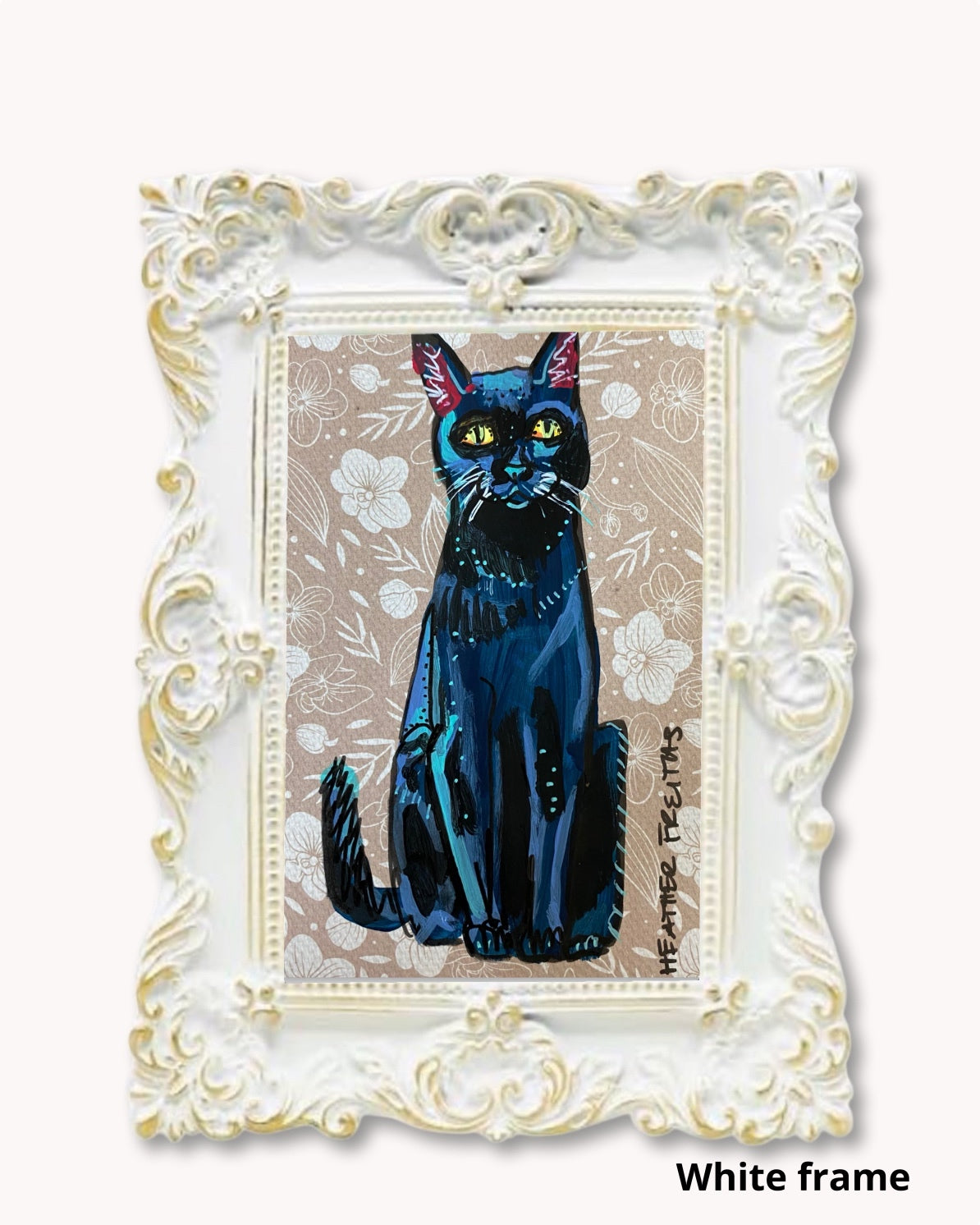 Vintage Floral Black Cat ( Original Painting )