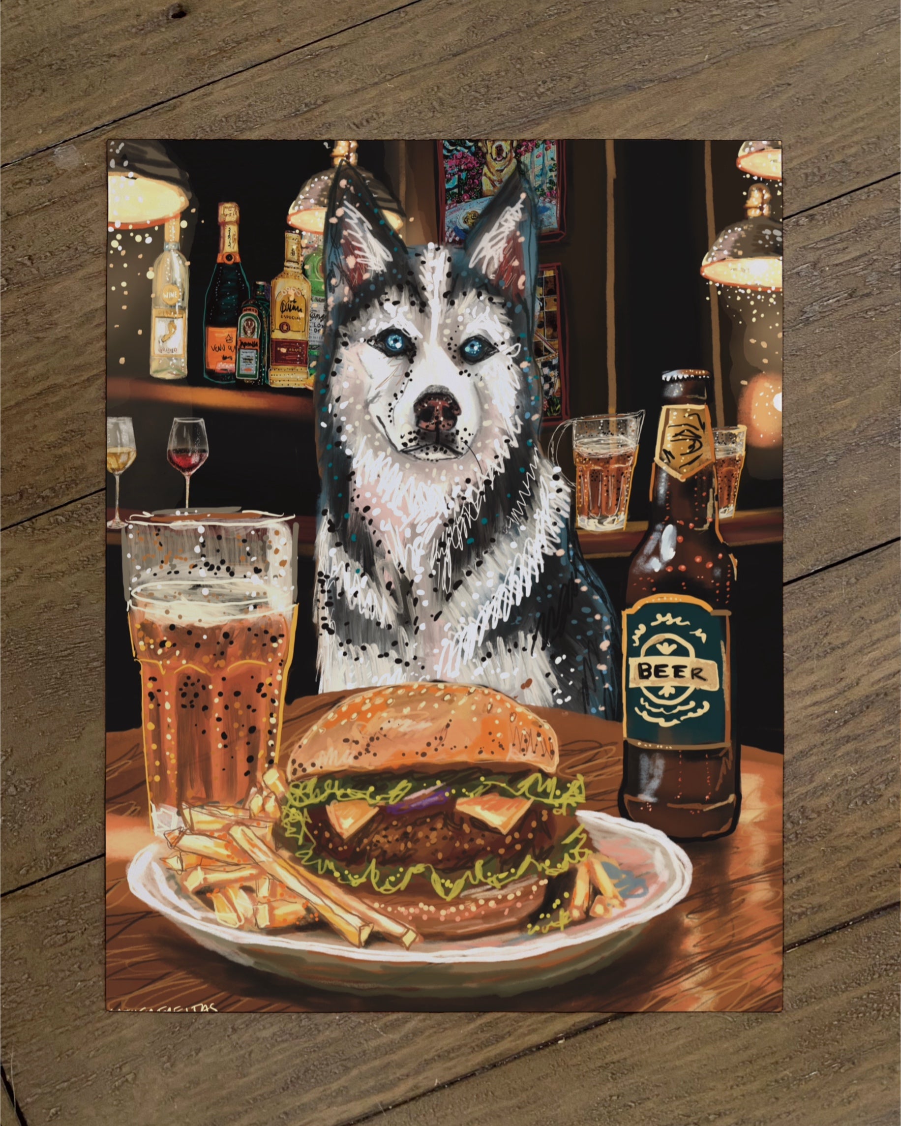 Build Your Own Dining Dog Art Print - Husky