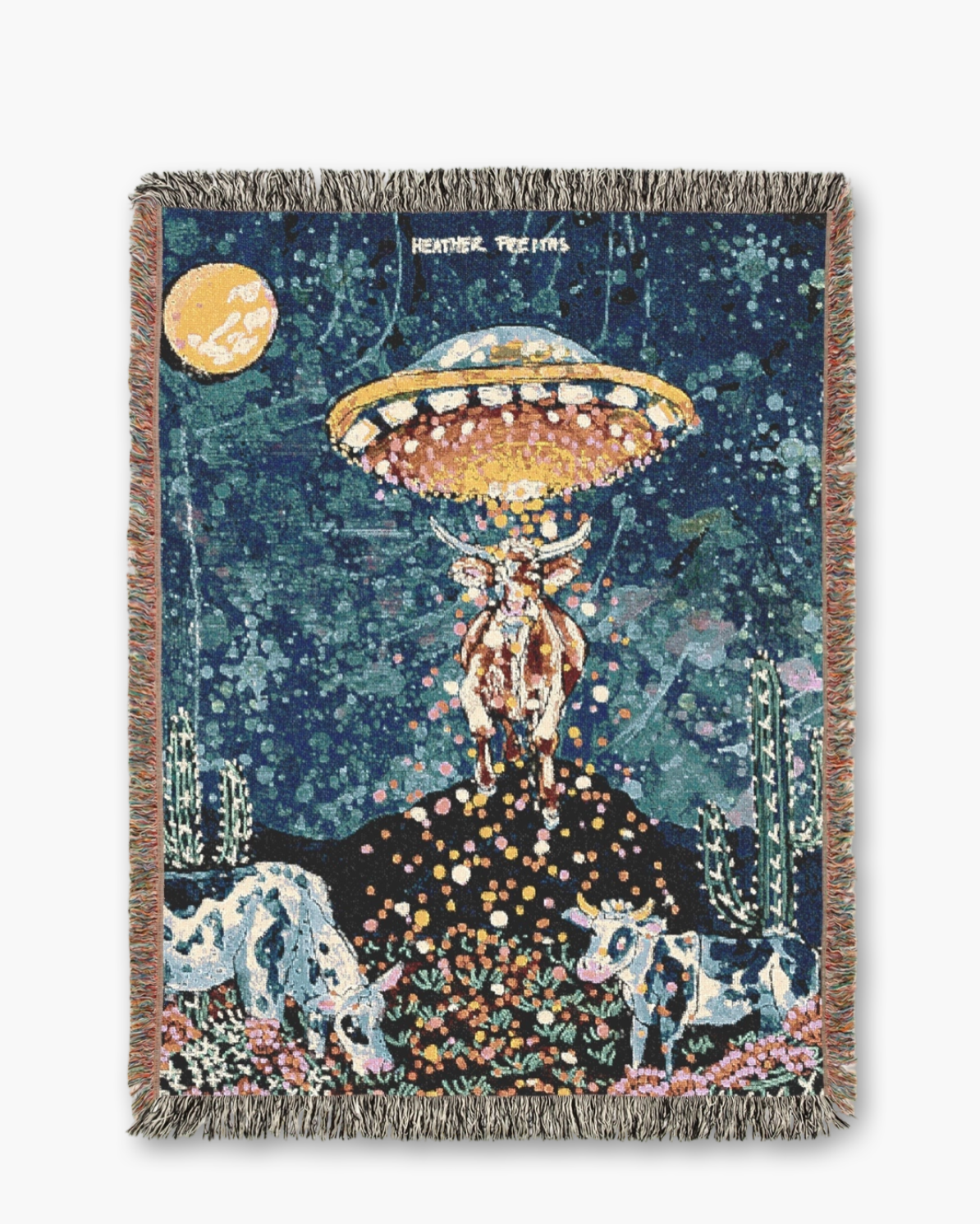 Desert Cow Abduction Woven Blanket