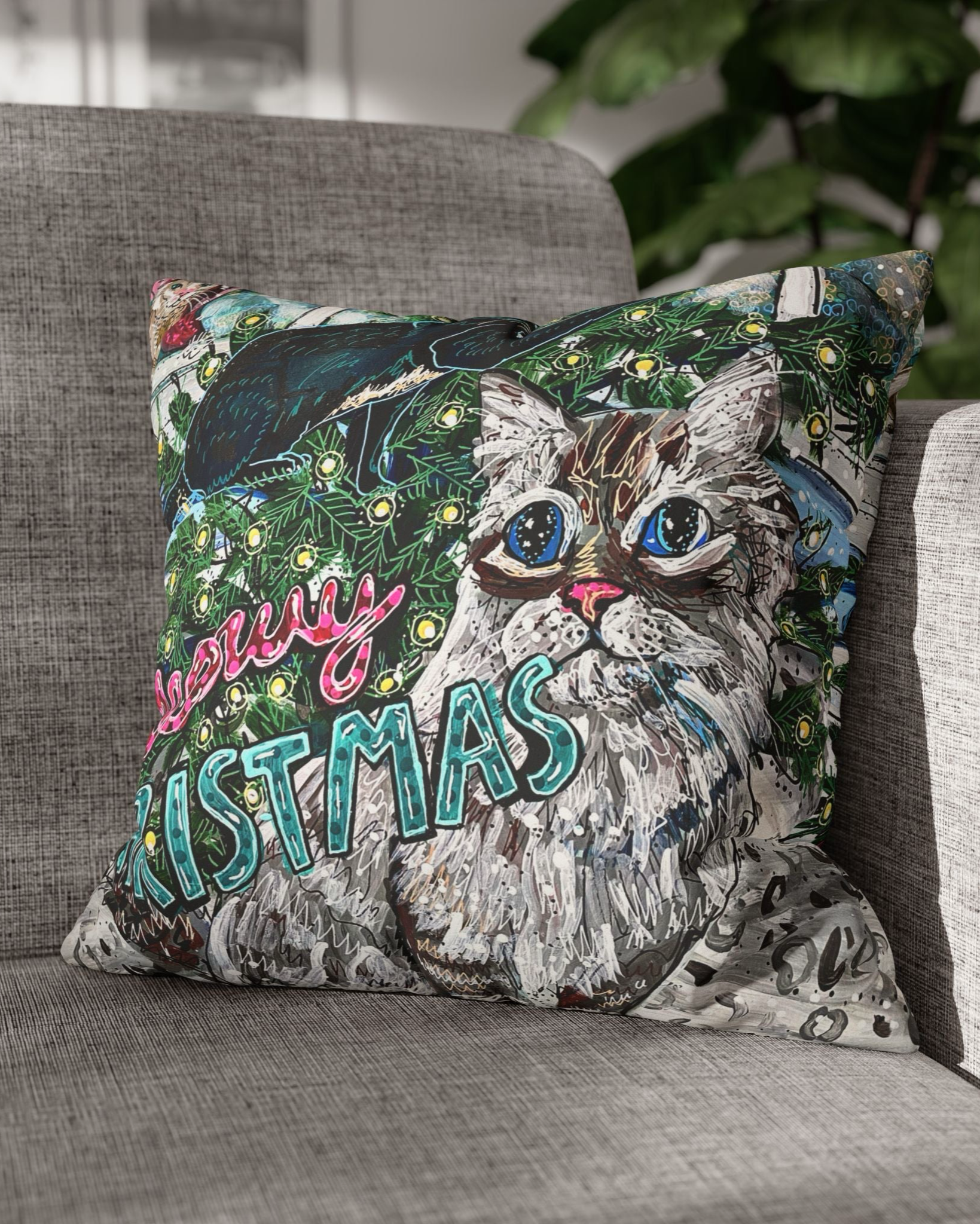 Meowy Christmas Faux Suede Pillowcase