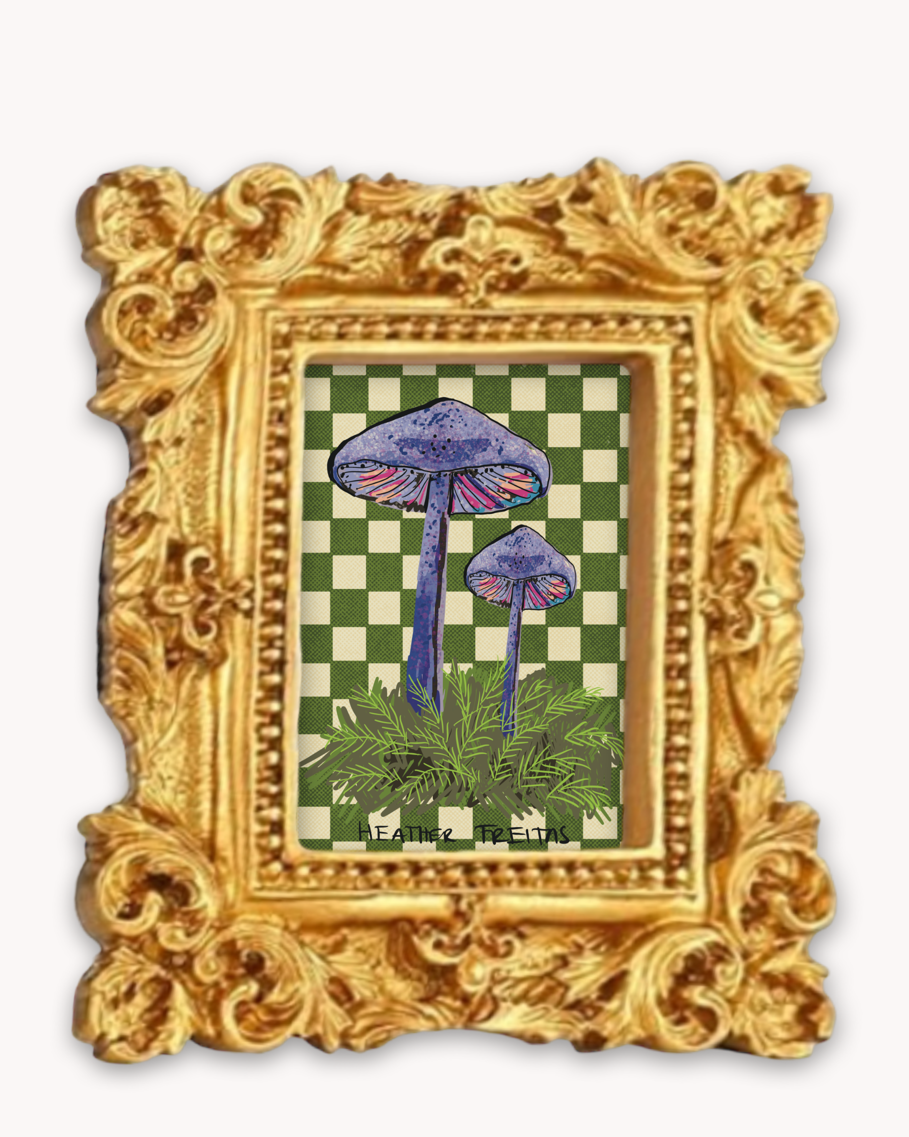 Purple Mushrooms Framed Magnet