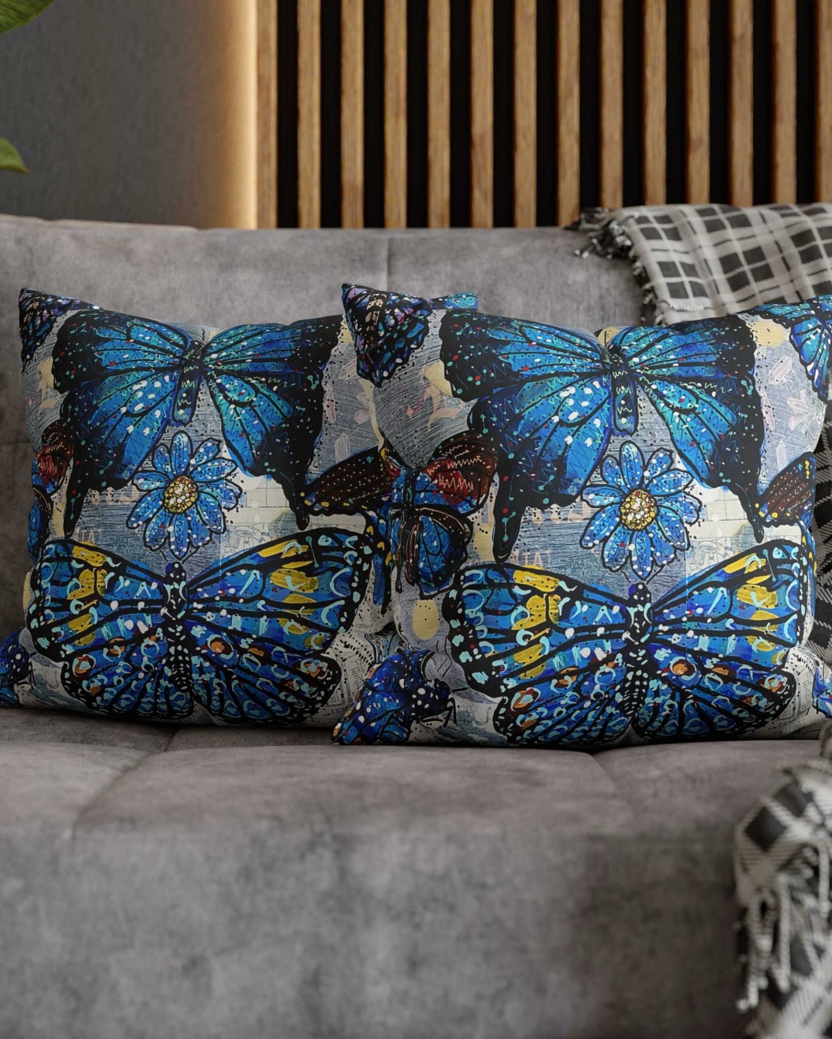 Butterfly Blue Faux Suede Pillow