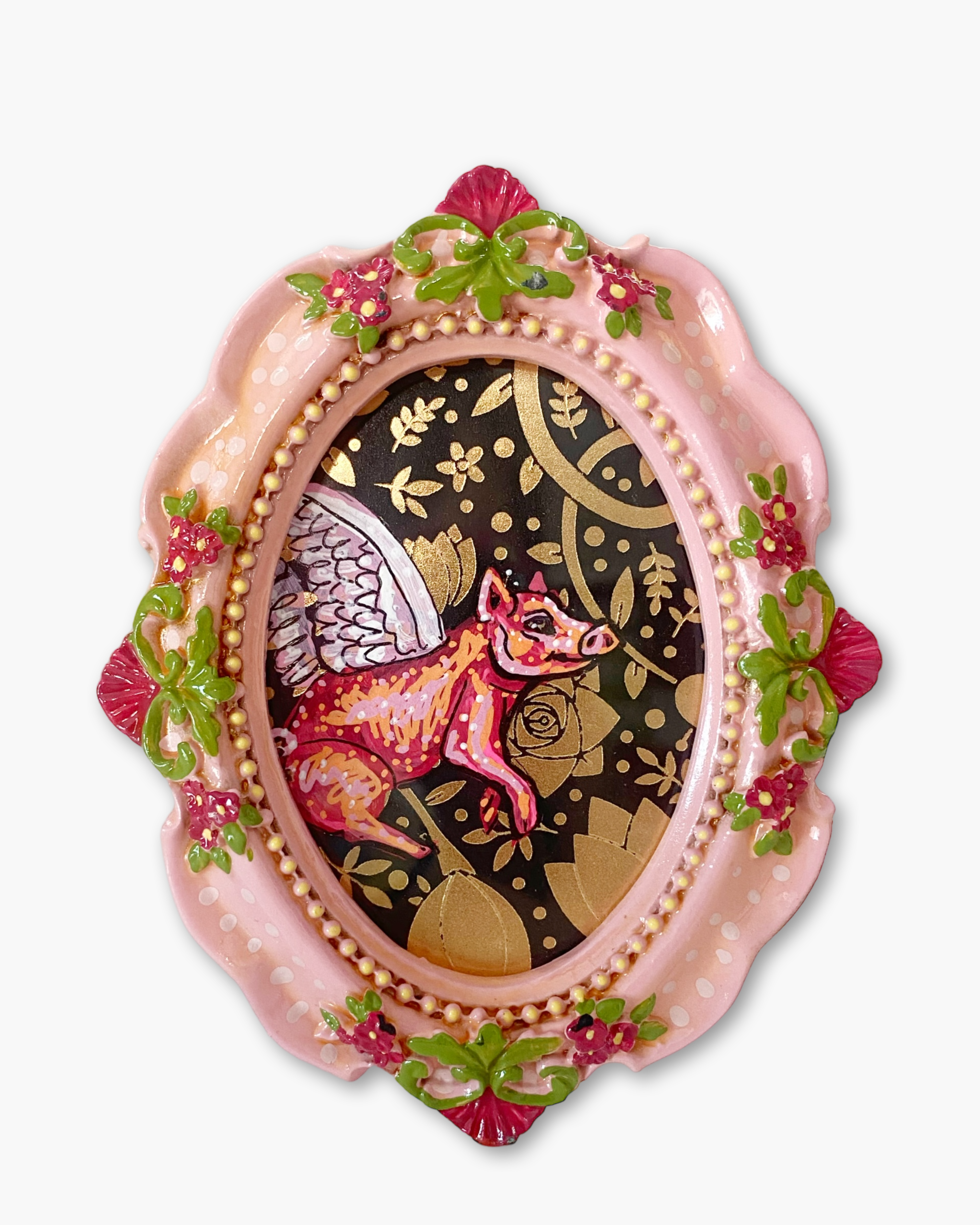 Pretty Pink Flying Pig ( Mini Original Painting )