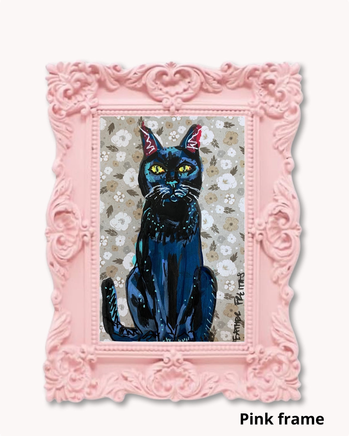 Floral Bouquet Black Cat ( Original Painting )