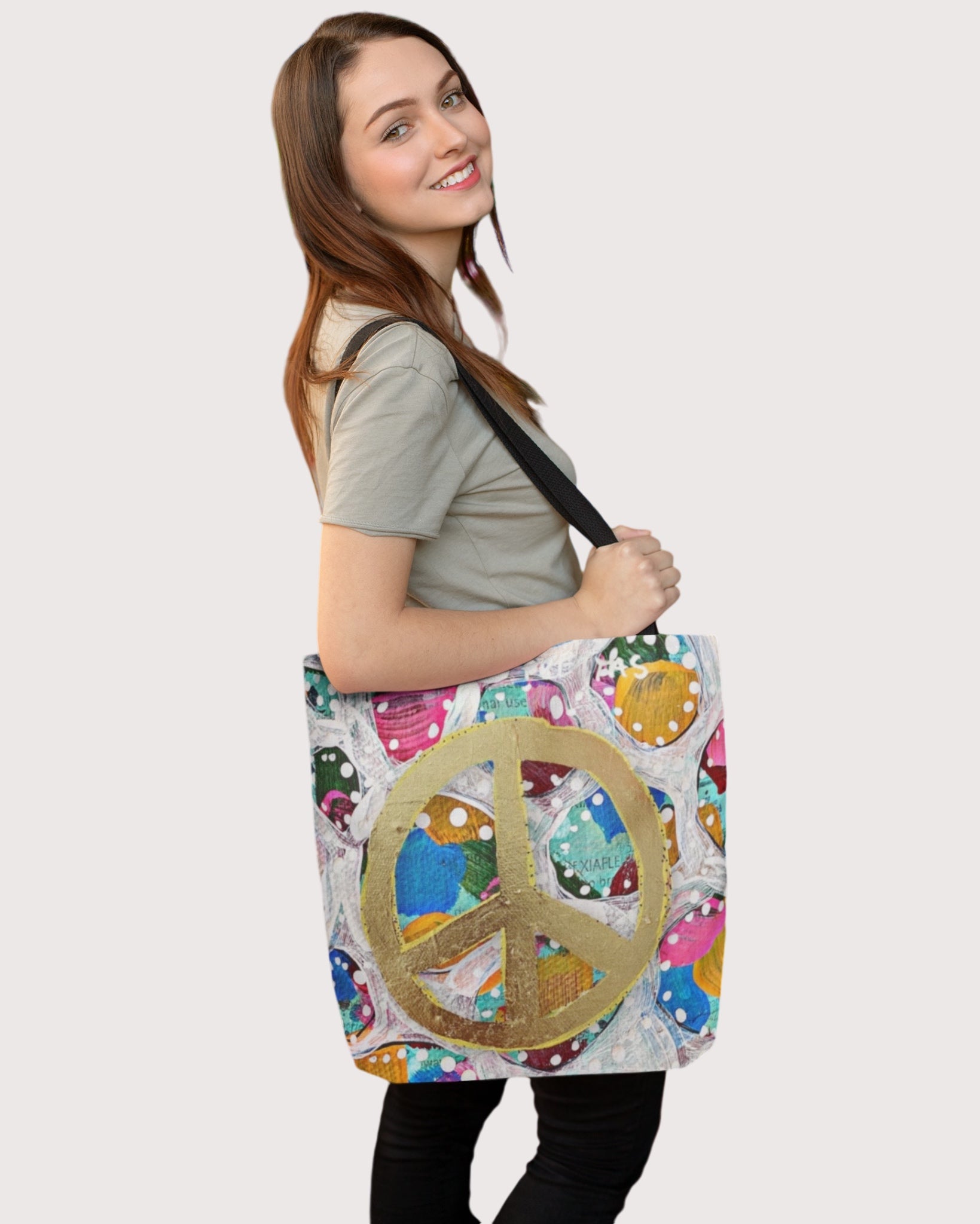 Gold Glam Peace Sign Tote Bag