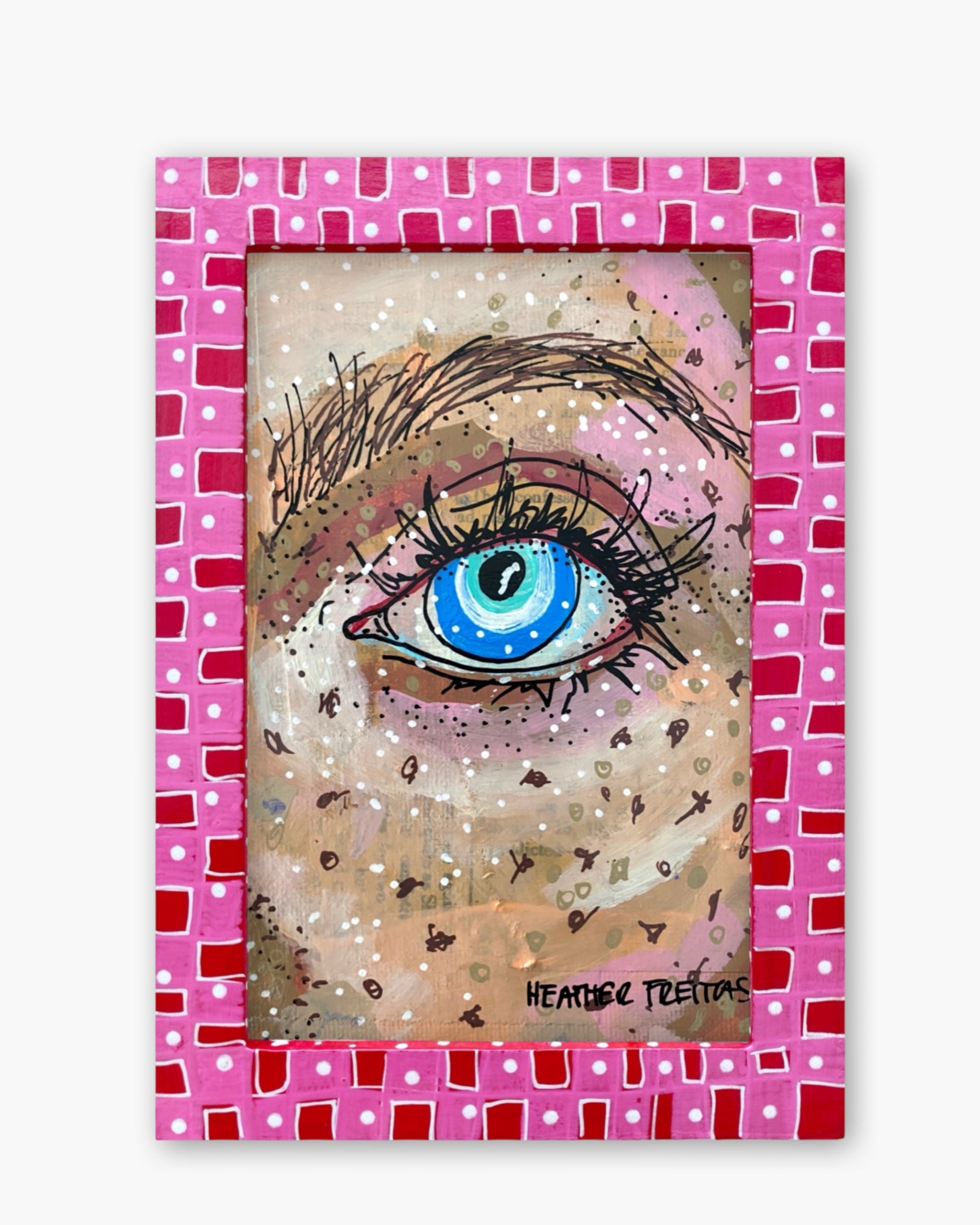 Freckled Evil Eye ( Original Painting In Hand Painted Frame )