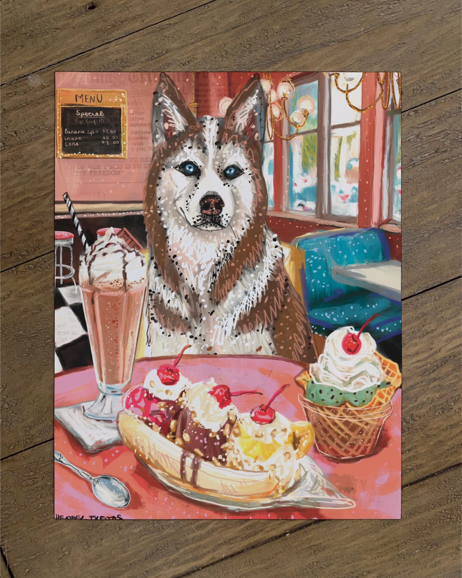 Build Your Own Dining Dog Art Print - Husky