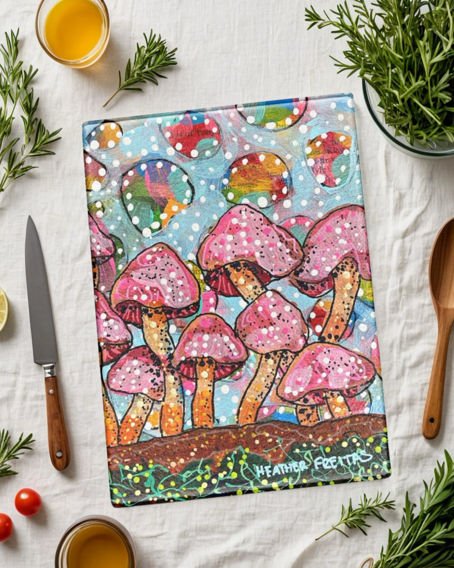 Cotton Candy Mushroom Caps Glass Chopping Board Trivet