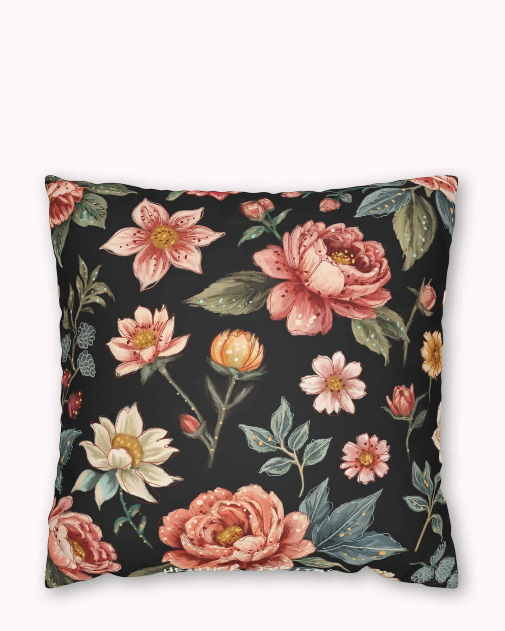 Moody Vintage Floral Faux Suede Pillow