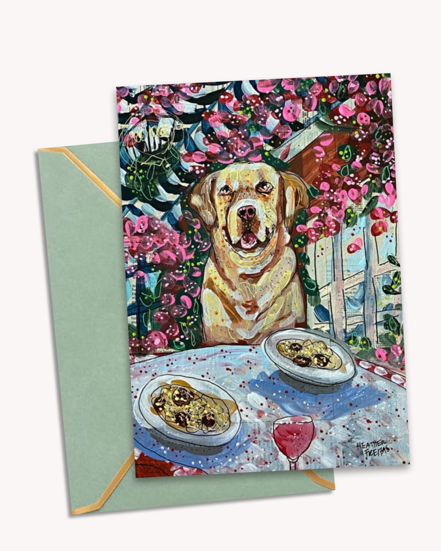 Yellow Labrador Dining - Greeting Card / Fine Art Print