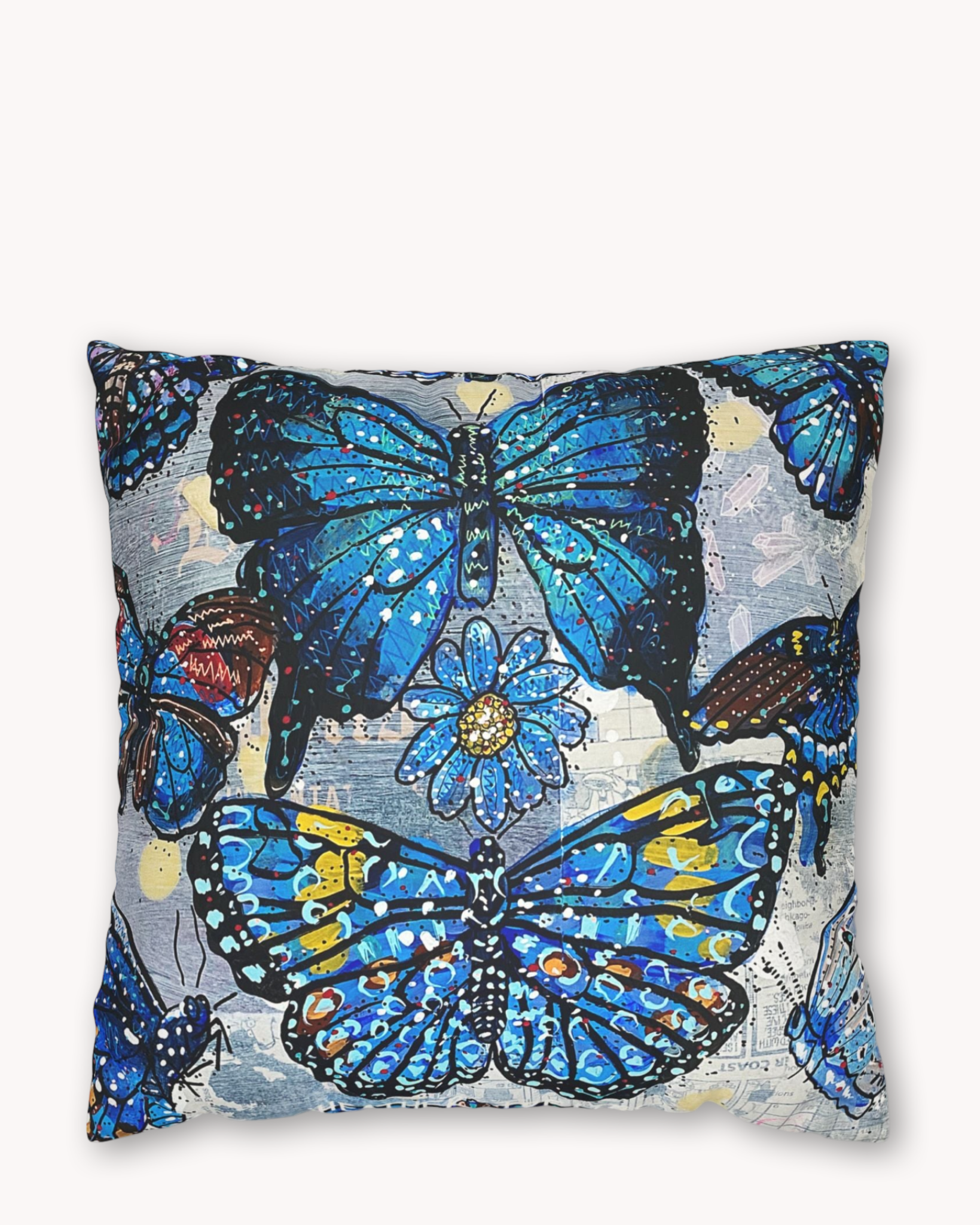 Butterfly Blue Faux Suede Pillow