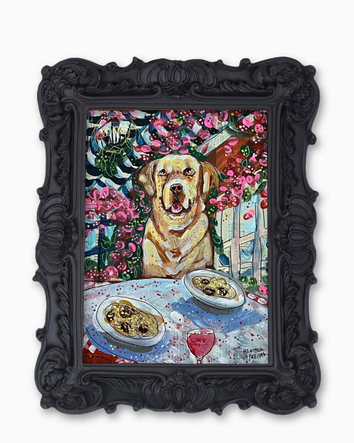 Yellow Labrador Dining Fine Art Magnet ( Large )