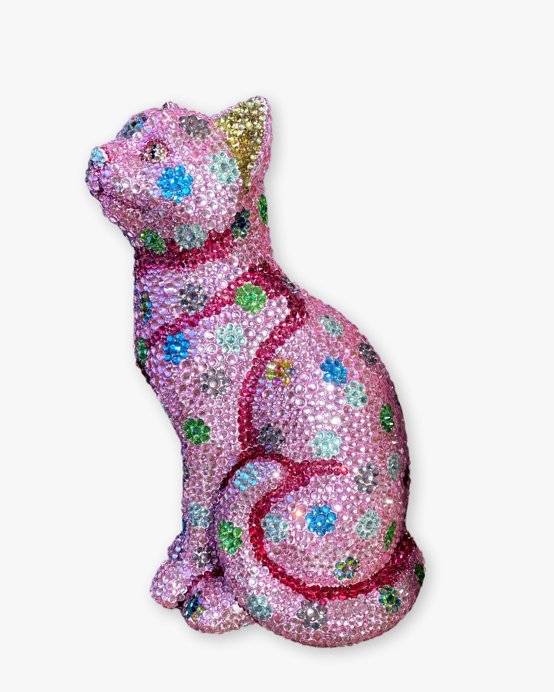 Pink Polka Dot Crystal Cat Sculpture