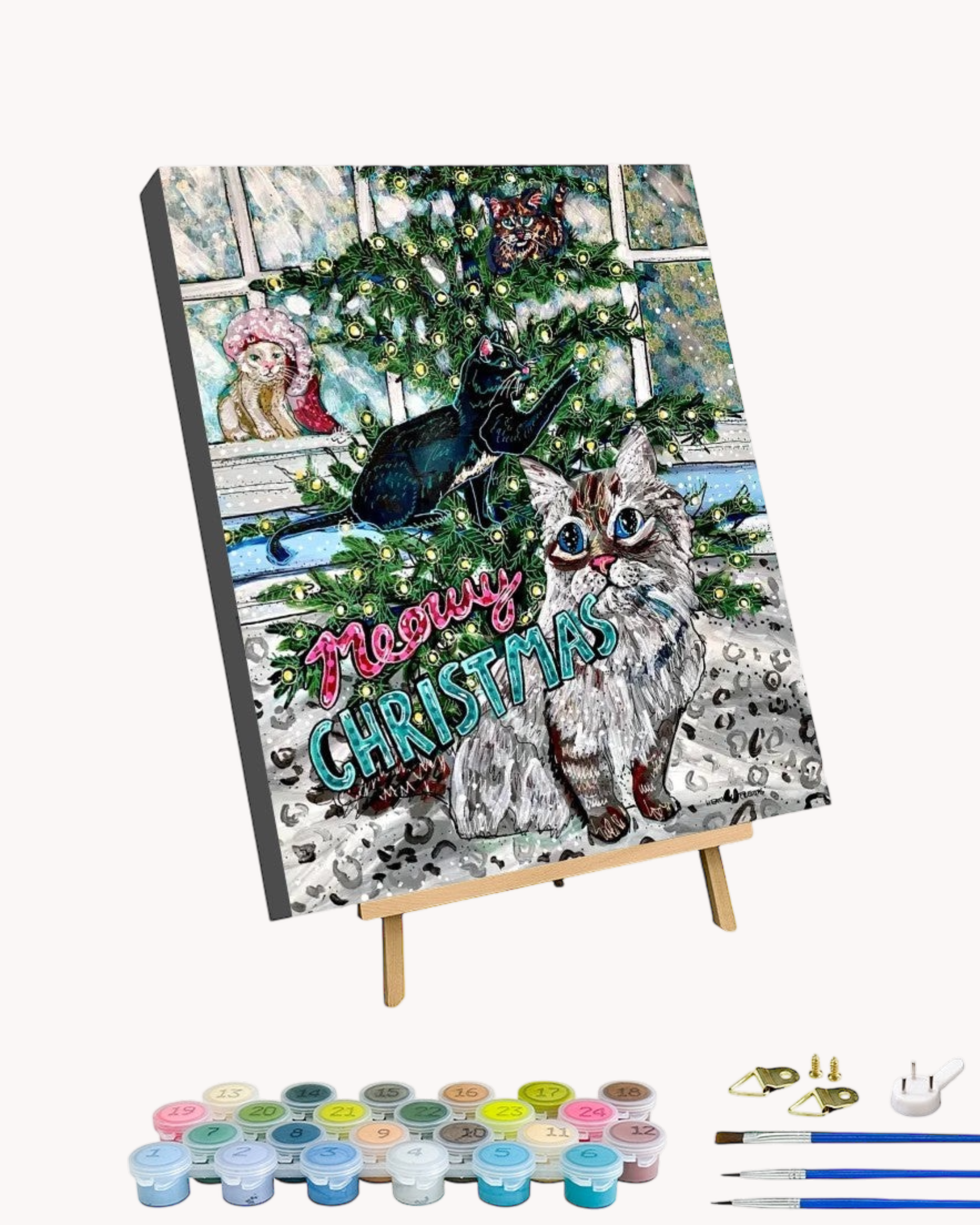 Meowy Christmas - Paint by Numbers Kit for Adults with Stand