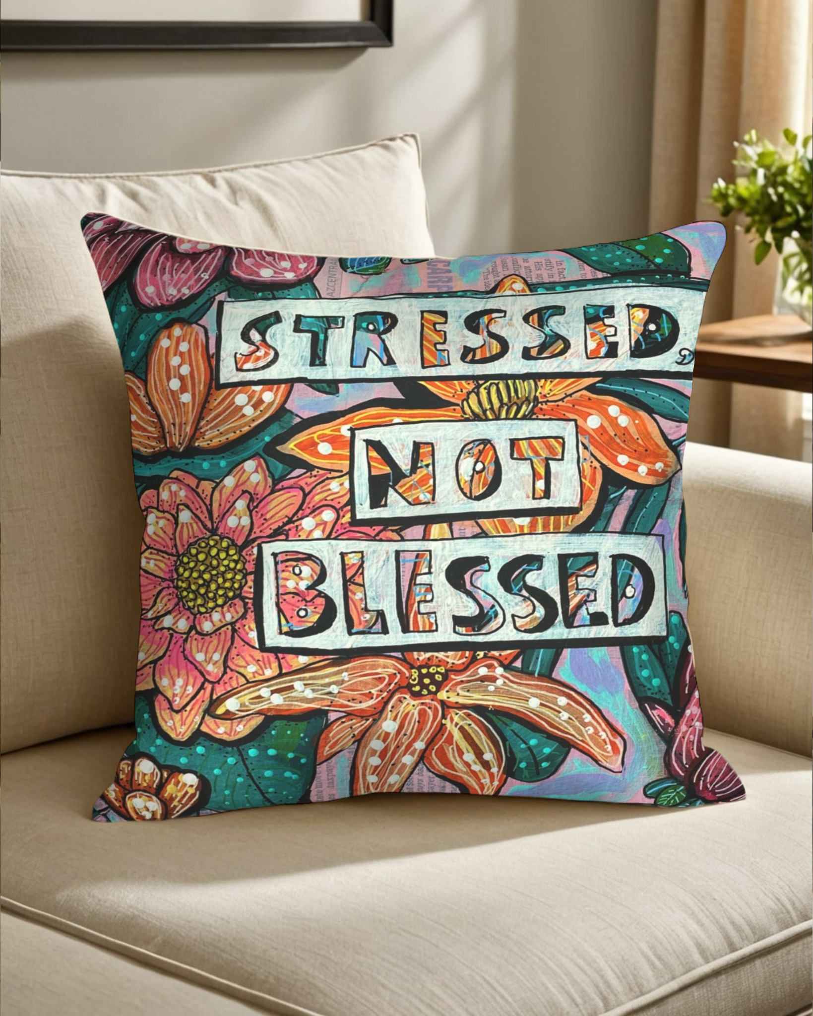 Stressed Not Blessed Faux Suede Pillowcase