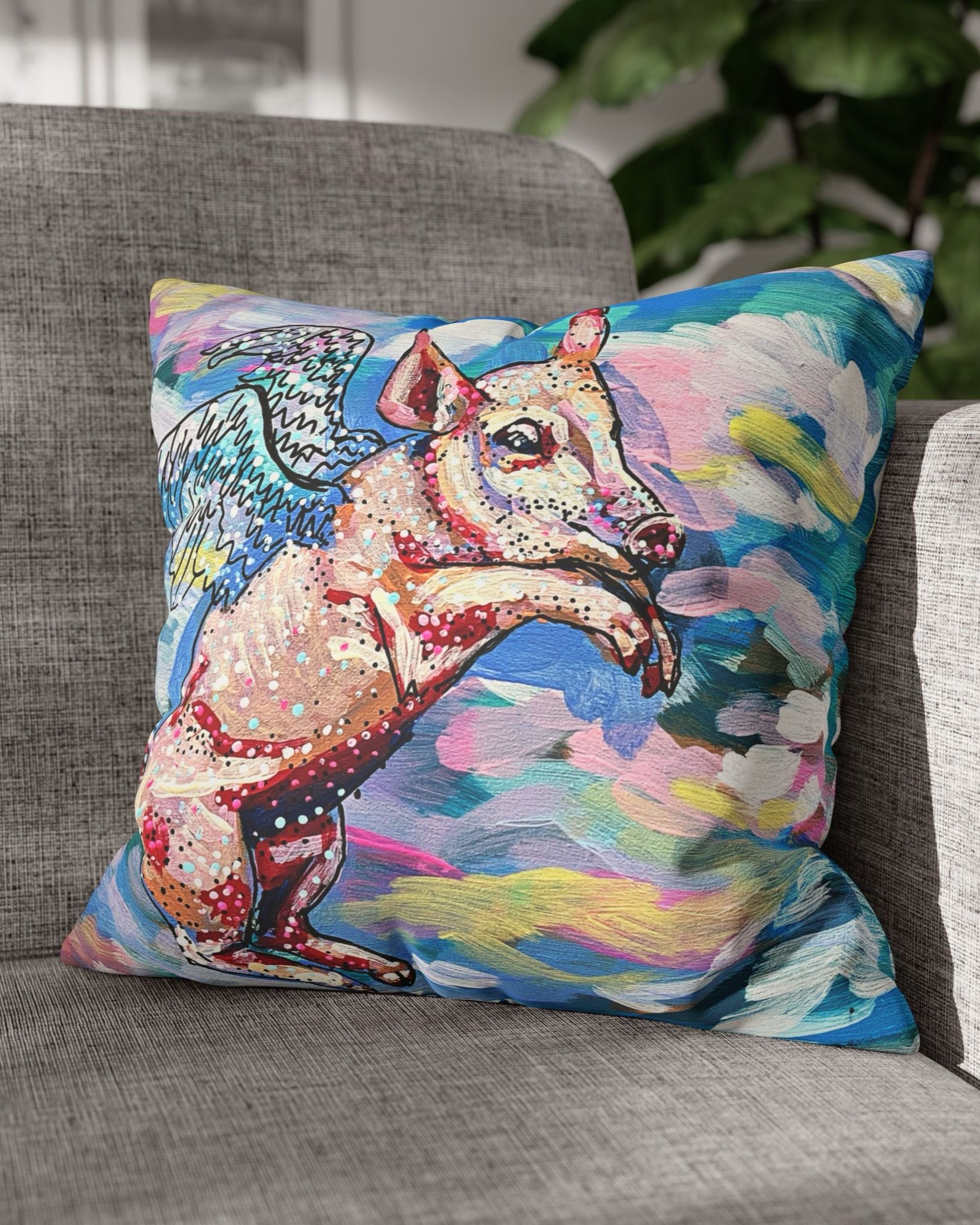 Pastel Flying Pig Faux Suede Pillowcase