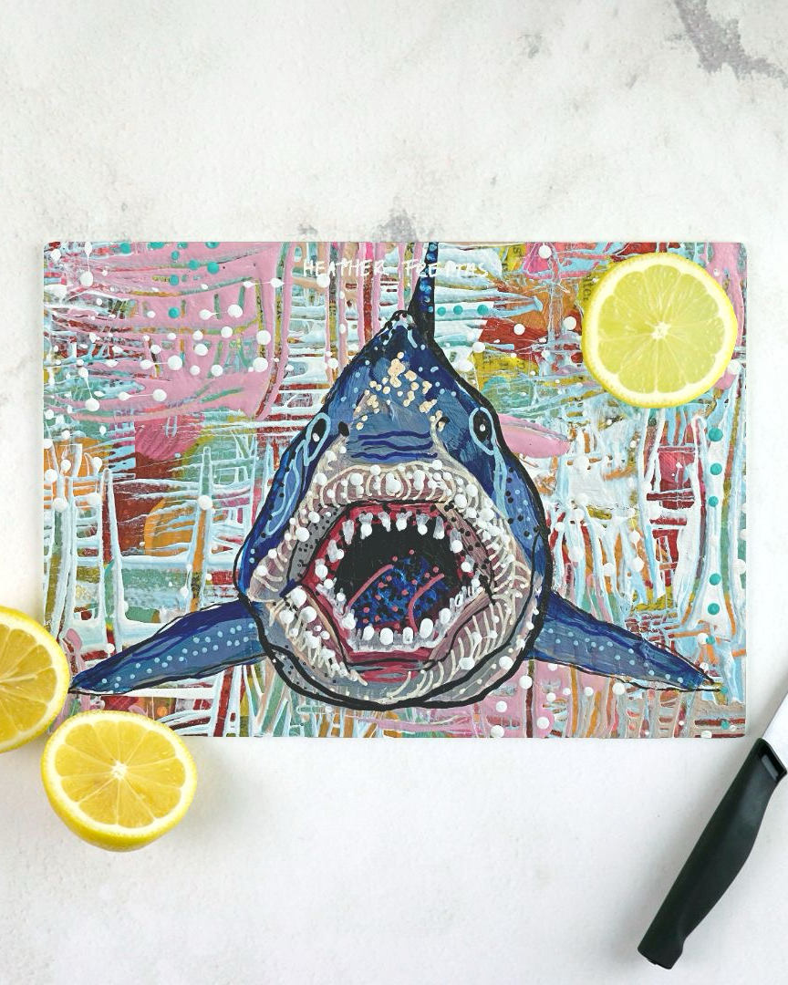 Pastel Great White Shark Glass Chopping Board Trivet