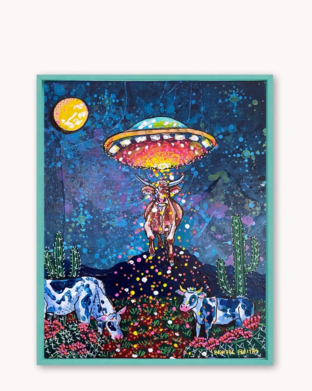 Desert Cow UFO Abduction ( Original Painting )