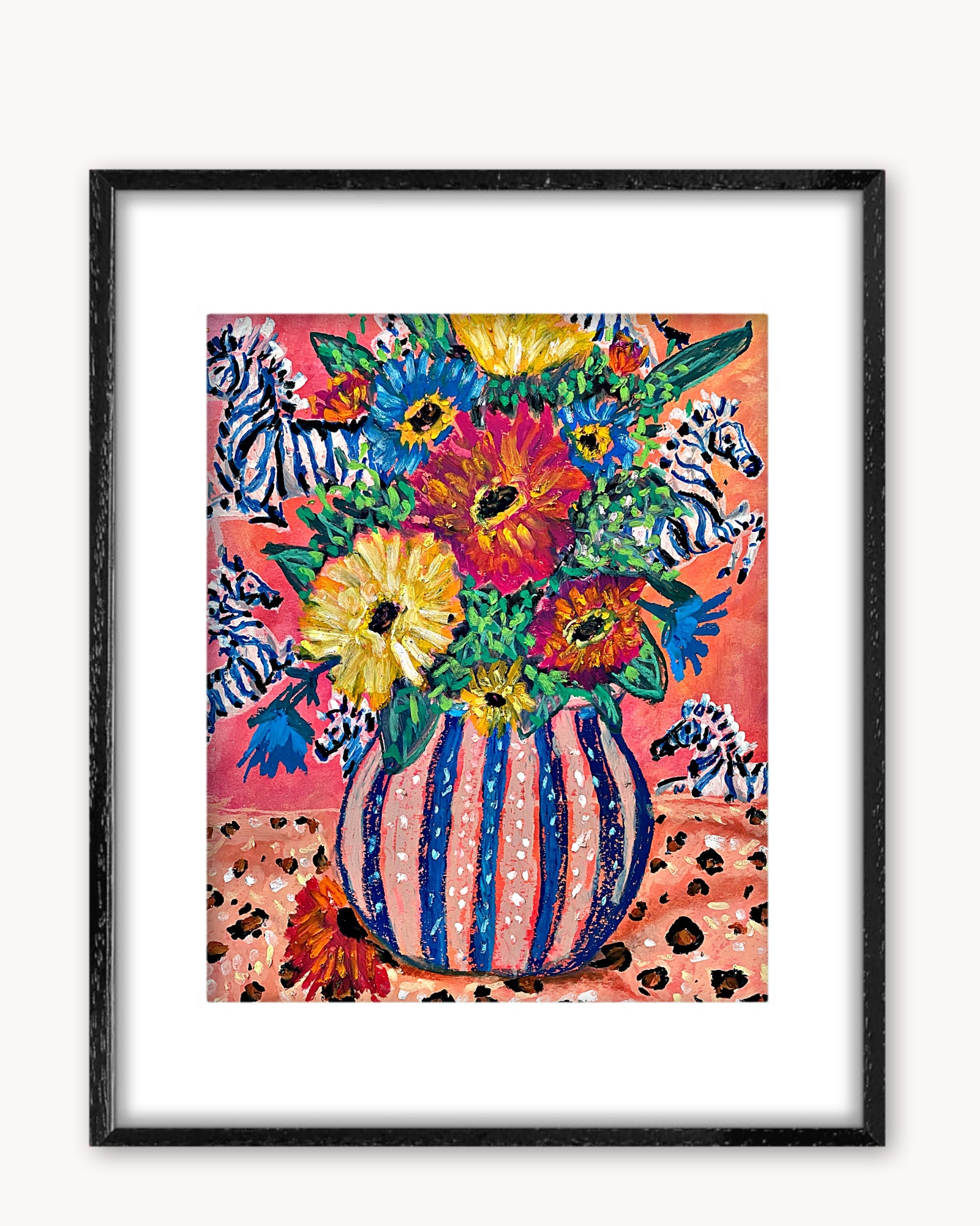 Custom original oil pastel bouquet ( Framed )