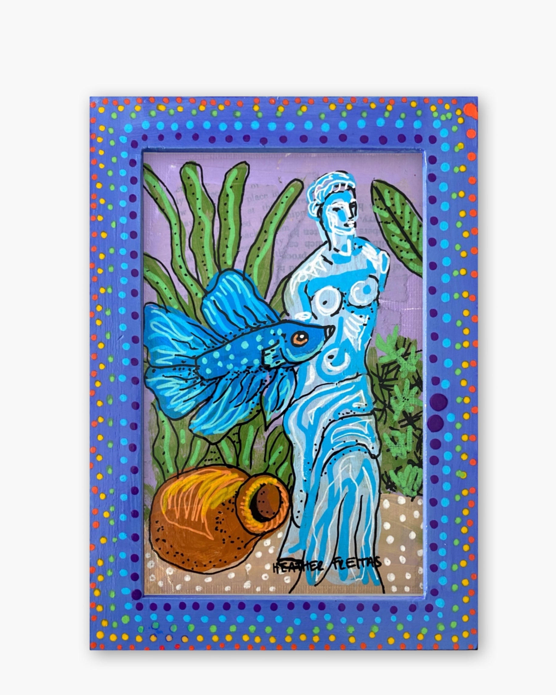 Atlantis Blue Betta ( Original Painting In Hand Painted Frame )