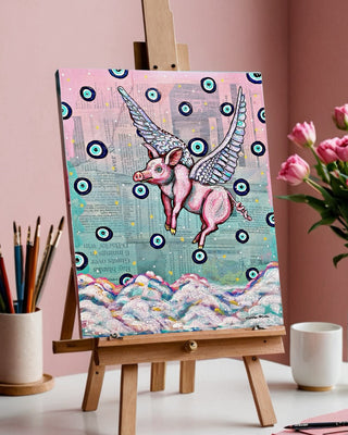 Online Step by Step Painting Class - Twilight Flying Pig