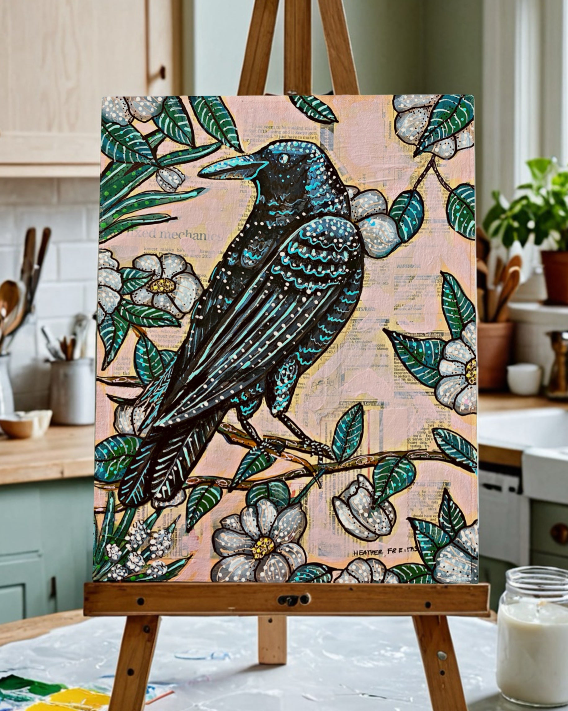 Online Step by Step Painting Class - Vintage Floral Raven