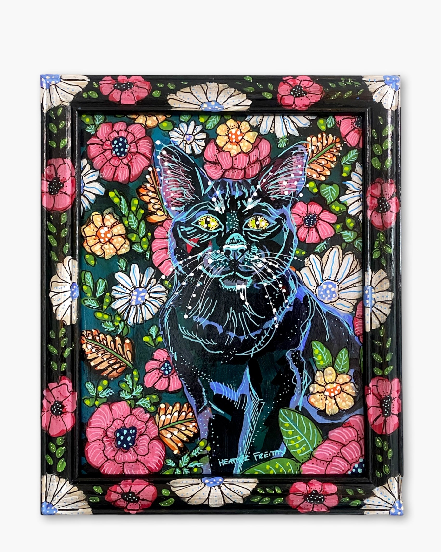 Floral Black Cat ( Original Painting )