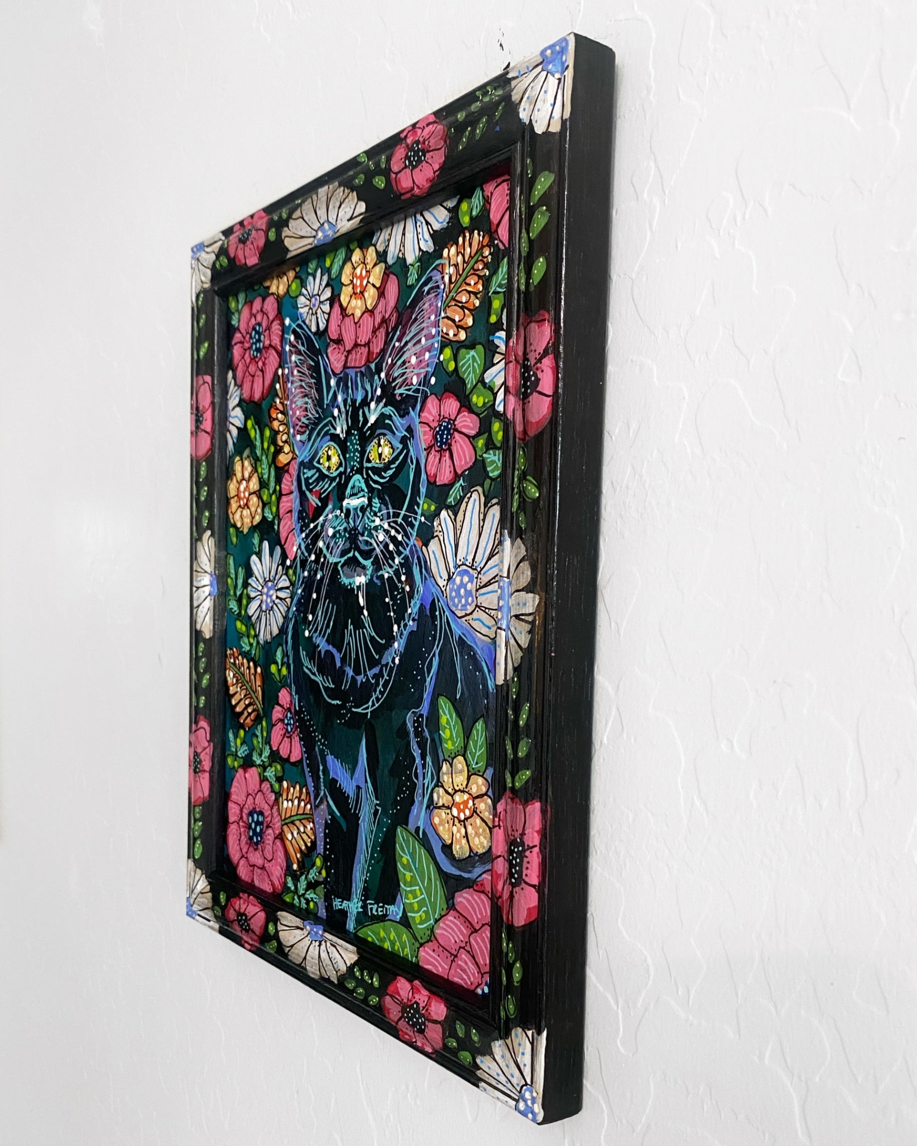 Floral Black Cat ( Original Painting )