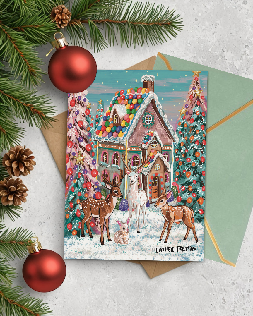 Dreamy Deer Gingerbread House - LE Greeting Card