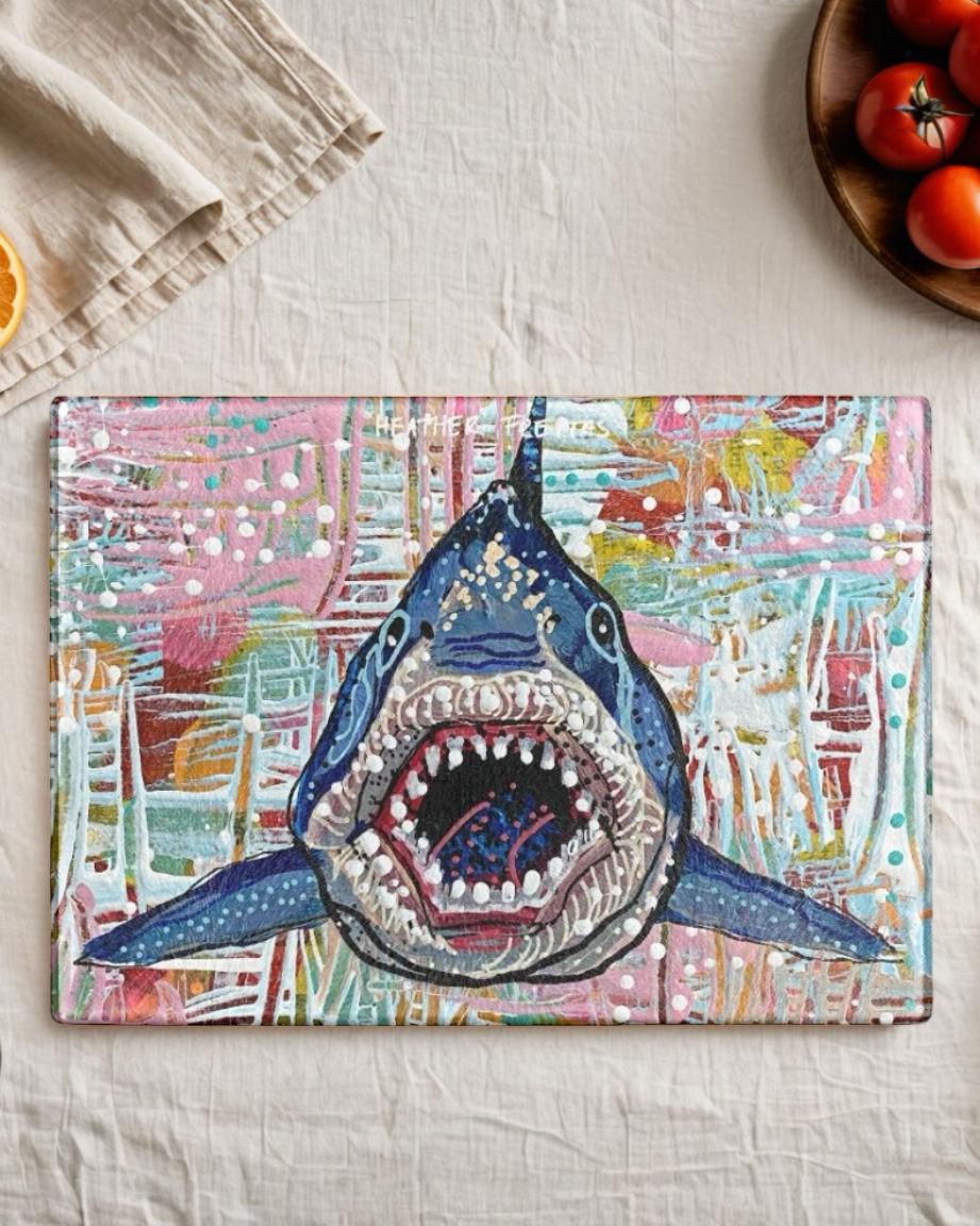 Pastel Great White Shark Glass Chopping Board Trivet