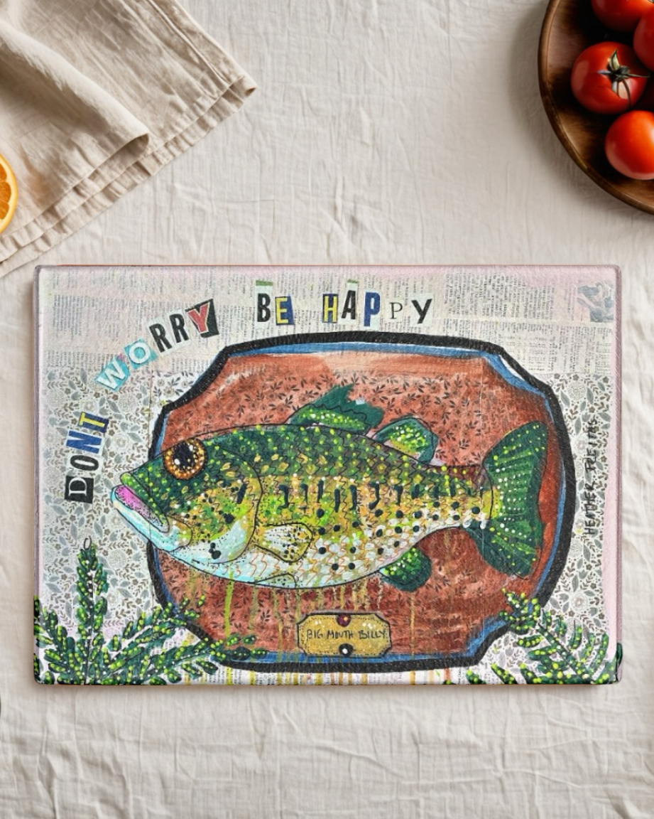 Don't Worry, Be Happy Bass Glass Cutting Board Trivet